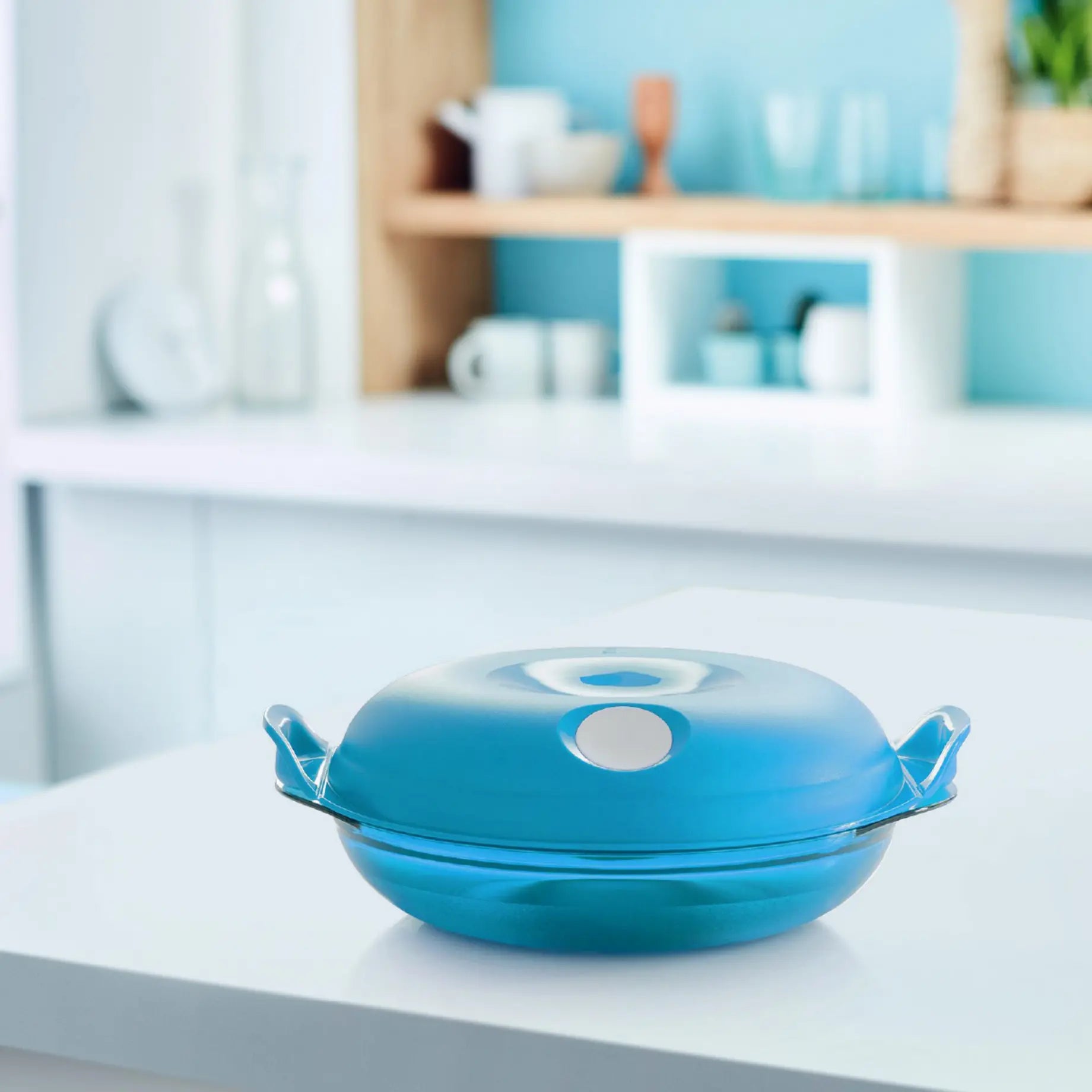 Tupperware Mikro-Fix 700 ml, rund Blau Mikrowellengeschirr aus Kunststoff zum Erwärmen von Speisen
