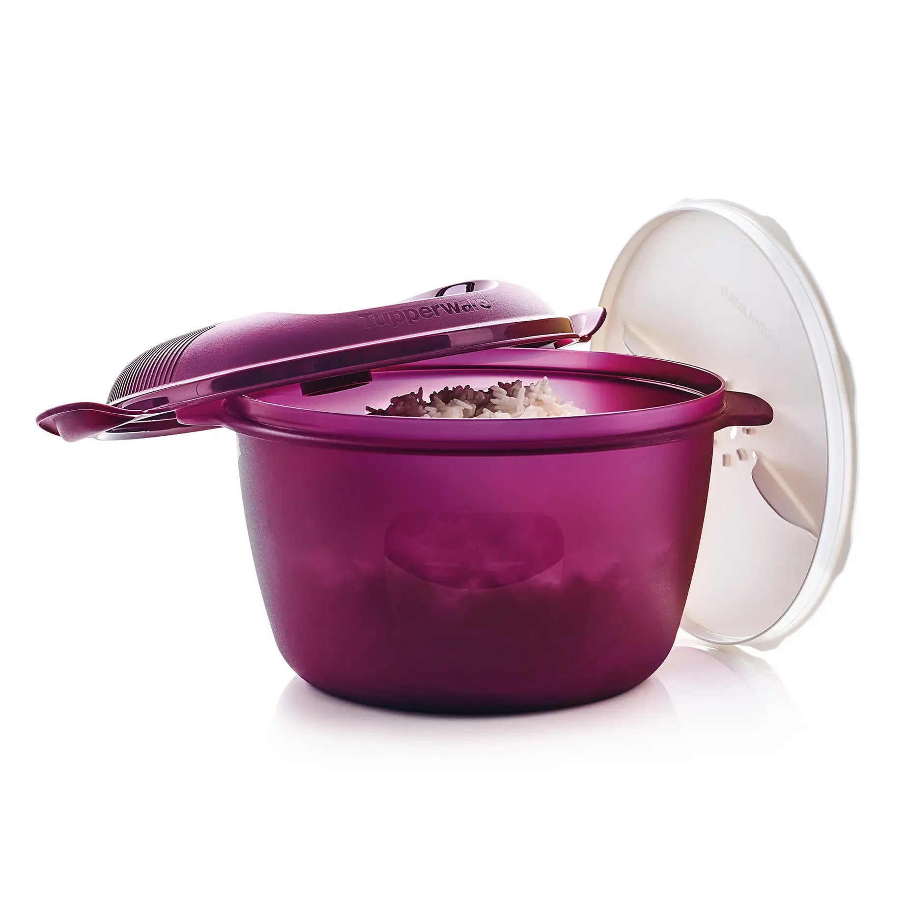 Großer Reis-Meister 3 L von der Marke Tupperware / in der Farbe Lila / Mikrowellen Reis-Kocher / zum kochen von Reis oder Getreide / mit Cleveren Einsatz der das Überkochen verhindert / Hier direkt online kaufen 