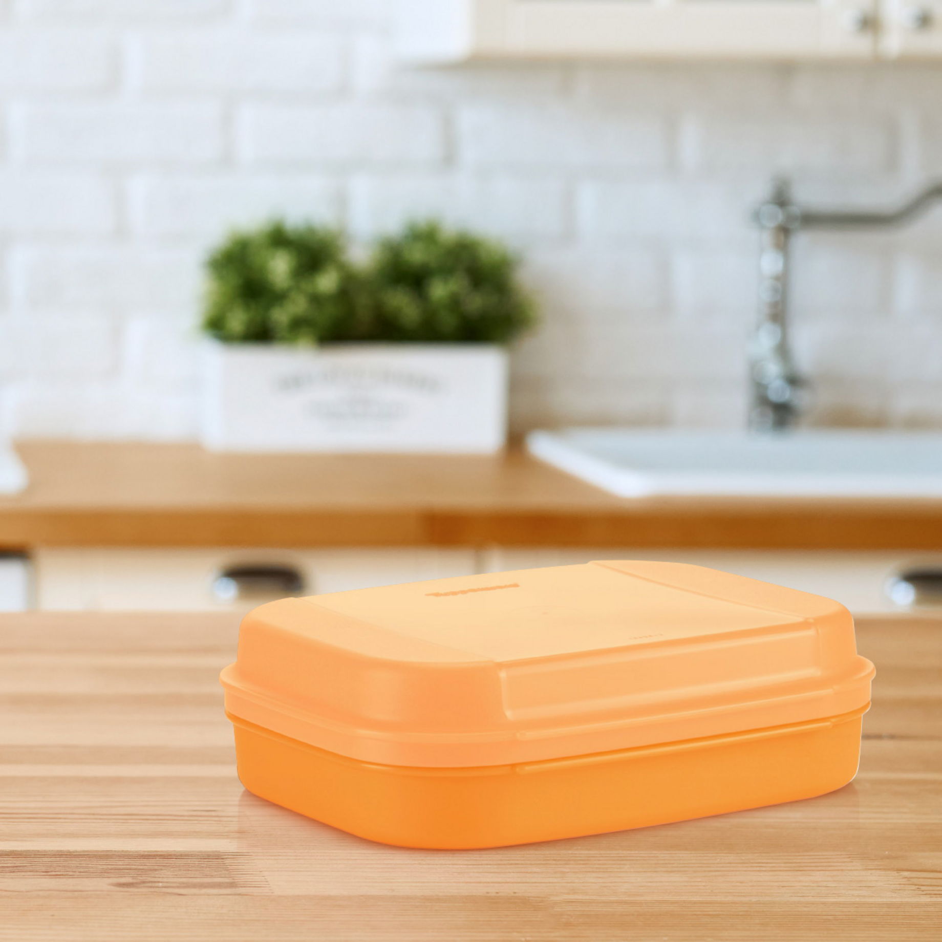 Kleines Naschkätzchen 1,1 l von der Marke Tupperware / in der Farbe Orange / Aufklappbarer Deckel / Rechteckige Form / einfache Reinigung / abnehmbarer Deckel / Aufbewahrungsbox / Hier direkt online kaufen