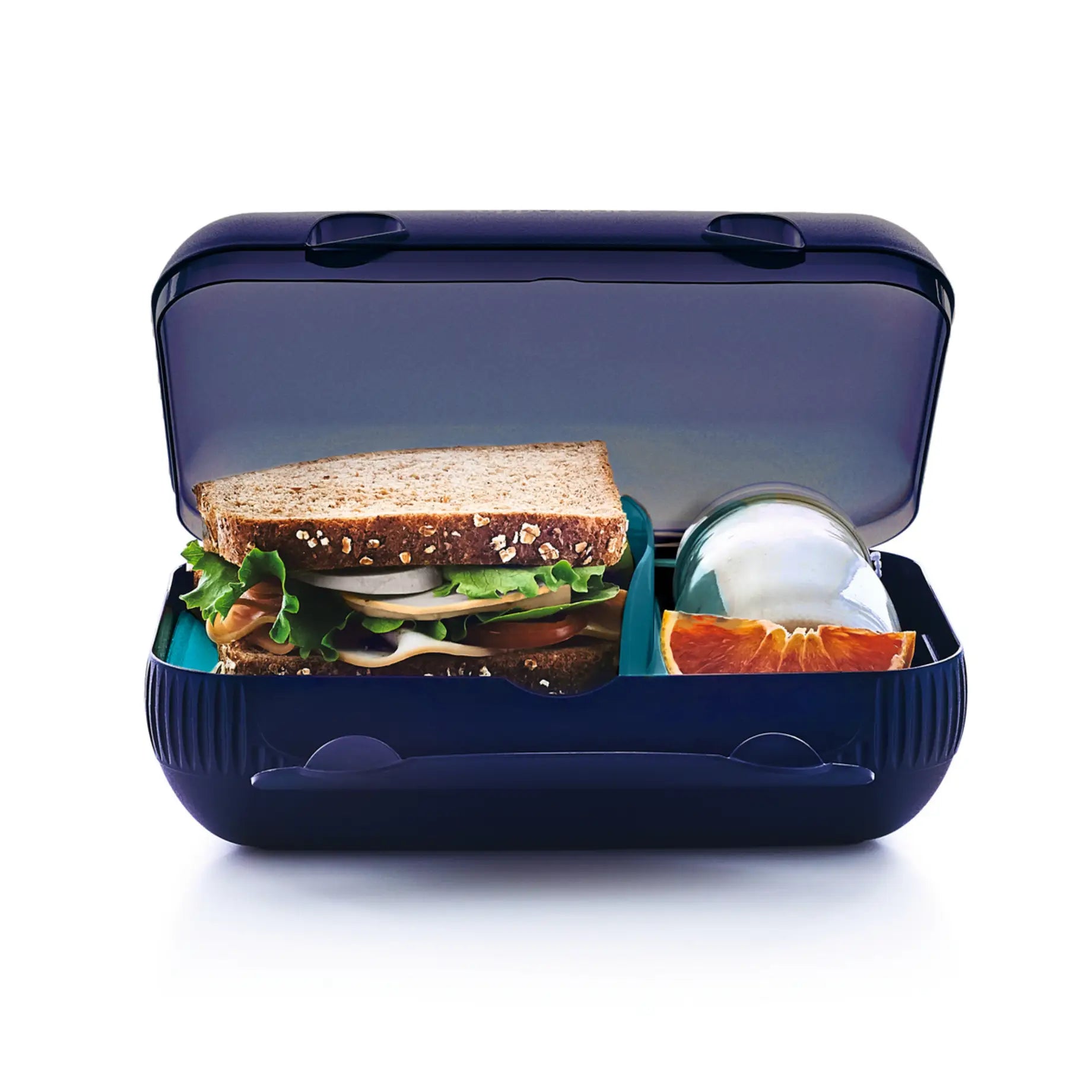 Eco+ Lunch-Box von der Marke Tupperware / in der Farbe Dunkelblau / mit Praktischen Fächern / Spülmaschinenfest / Ideal fürs Pausenbrot / Hier direkt online kaufen