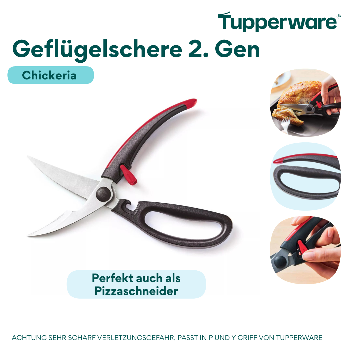 Geflügelschere Chickeria II von der Marke Tupperware / Küchenschere / für Rohes und gekochtes Fleisch ebenso wie für Haut, sehnen und kleine Knochen / ergonomische Griffe / Hier direkt online kaufen