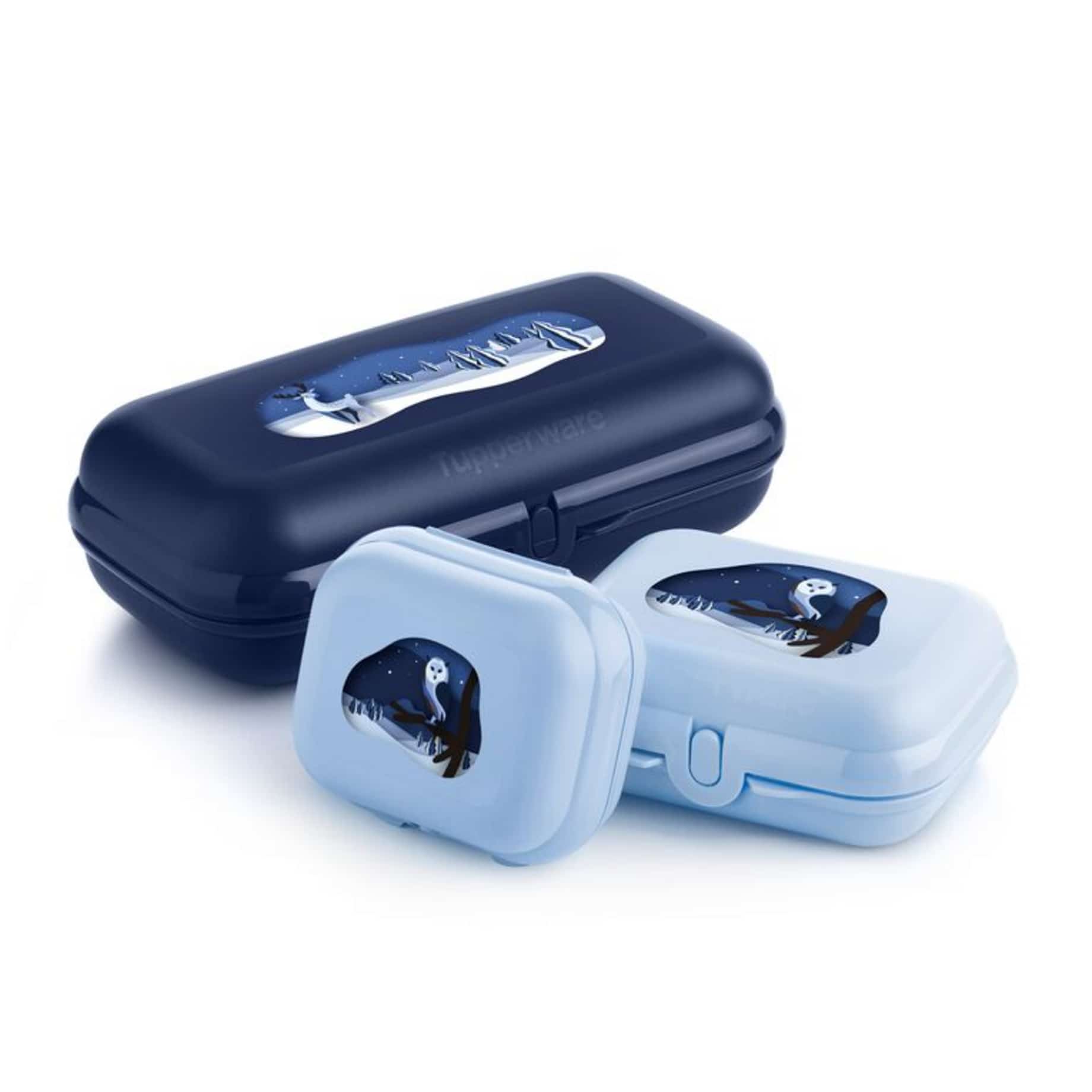 Eco Maxi Twin Set Oyster Boxen Trio von der Marke Tupperware / mit Winterwald Motiv / Perfekt Ausgerüstet für die kleine und große Stärkung Unterwegs / Perfekt zum Reisen / leicht zu Öffnen und zu Schließen / Umweltfreundlich durch vermeiden von Verpackungsmüll / super zum Transportieren / Hier direkt online kaufen 