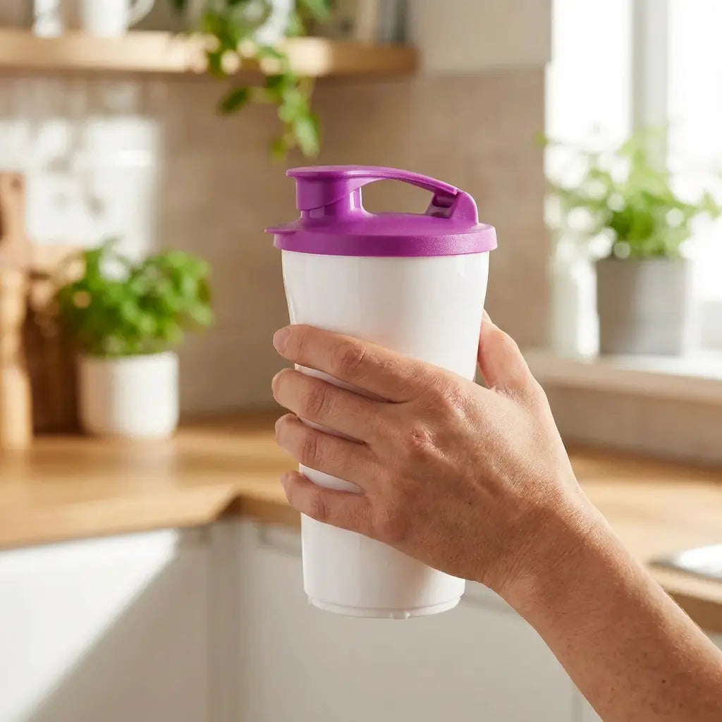 Ilumina Trinkbecher 800ml Shaker von der Marke Tupperware / in der Farbe Weiß-Lila / Shake Becher / Trinkbecher / Tropicana Serie  / hier direkt online kaufen 