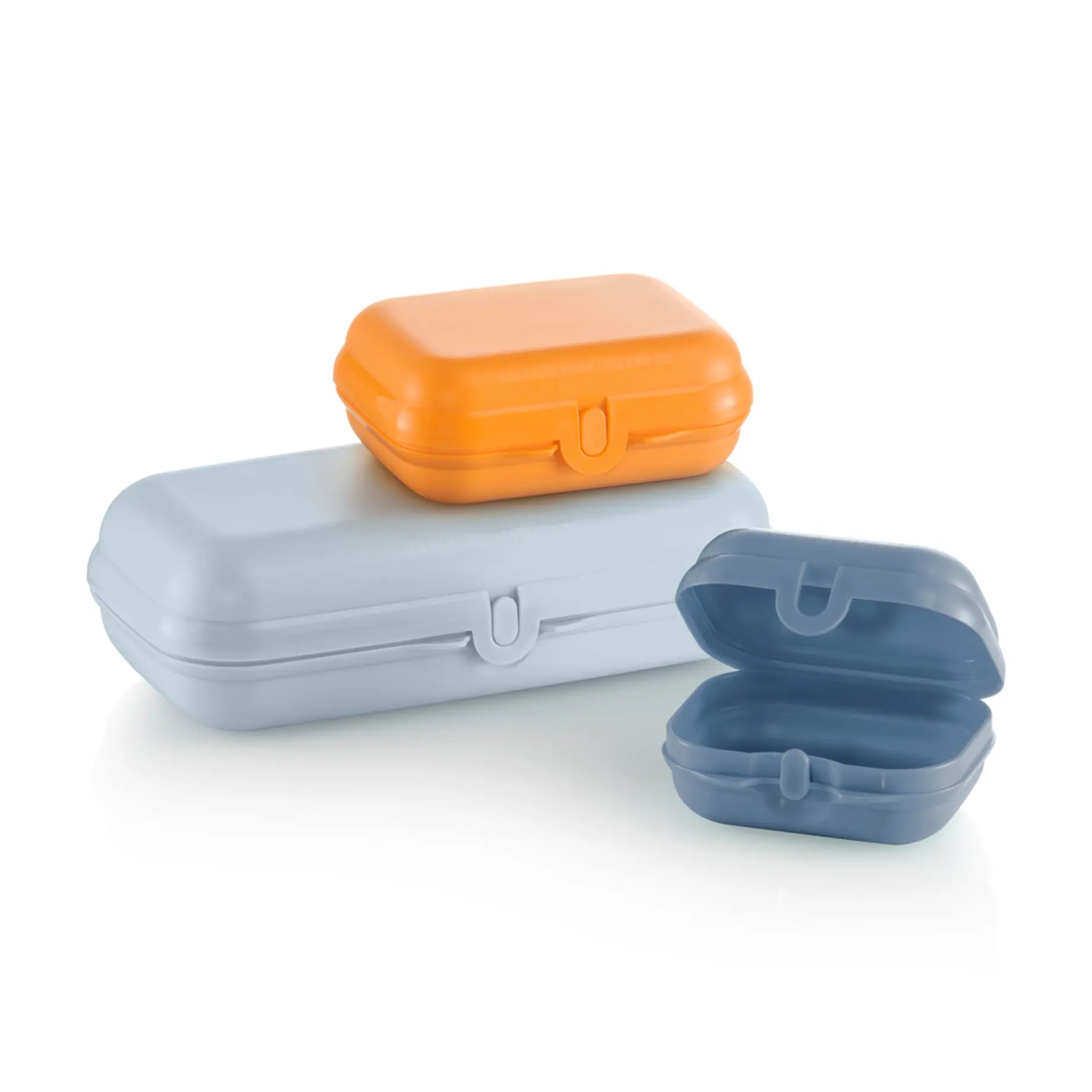 Tupperware Oyster Mini GRAU BLAU (2025) T105B Unterwegs / Oyster Mini Box von der Marke Tupperware / in der Farbe Grau Blau / Perfekt für Unterwegs / Ideal zum Transportieren von Kleinigkeiten / Umweltfreundlich / Handlich dank Abgerundeter Form / Hier direkt online kaufen