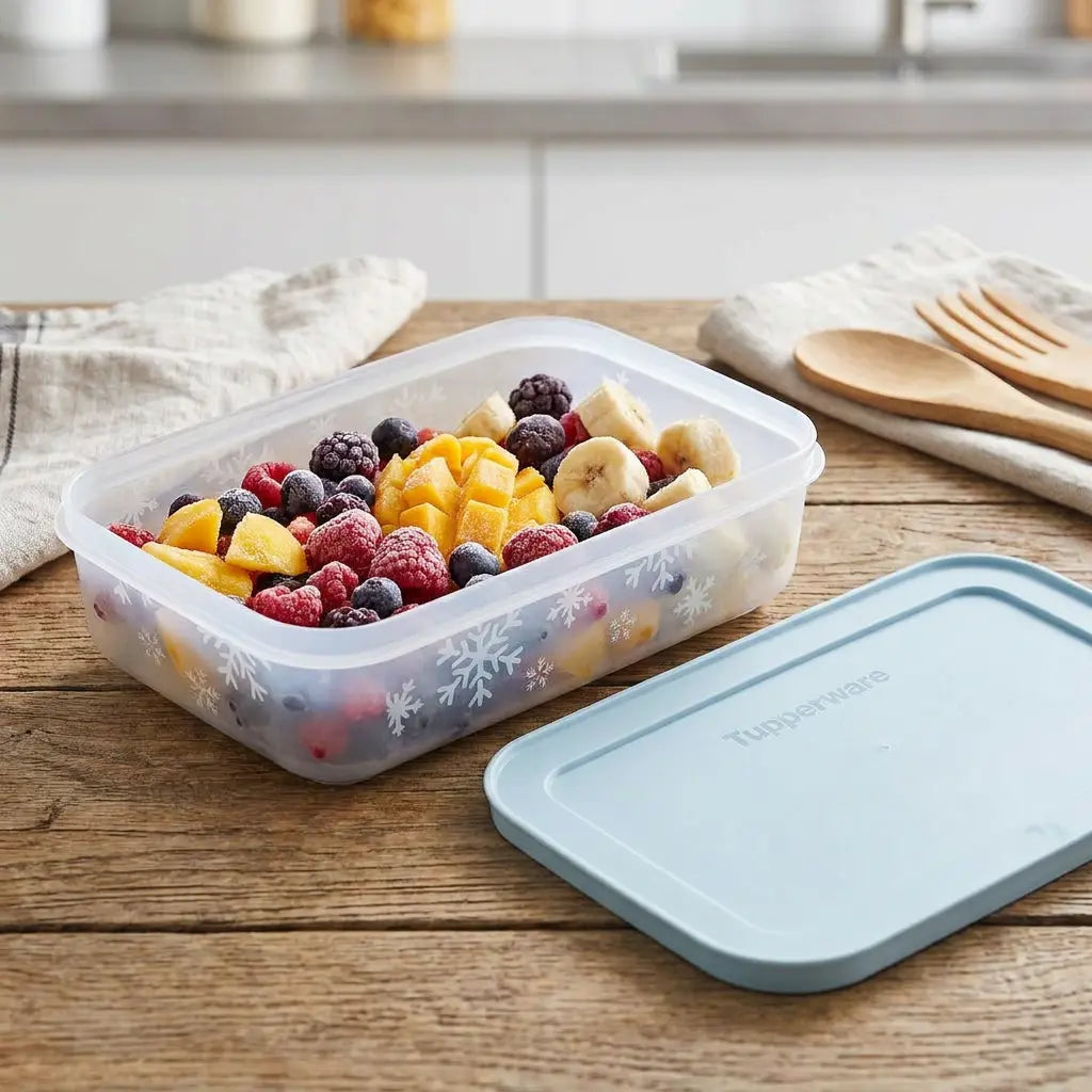 Gefrierbehälter 1 Liter Eiskristall von der Marke Tupperware / in der Farbe Blau / Ideal zum Einfrieren von Lebensmitteln / Stapelbar / Dichtschließender Deckel / Hier direkt online kaufen