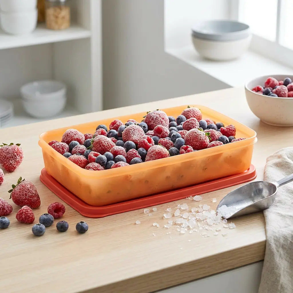 Eis-Kristall Gefrierbehälter 2,25 L von der Marke Tupperware / in der Farbe Orange / Ideal geeignet für Meal Prep / Modular Stapelbar / Hier direkt online kaufen