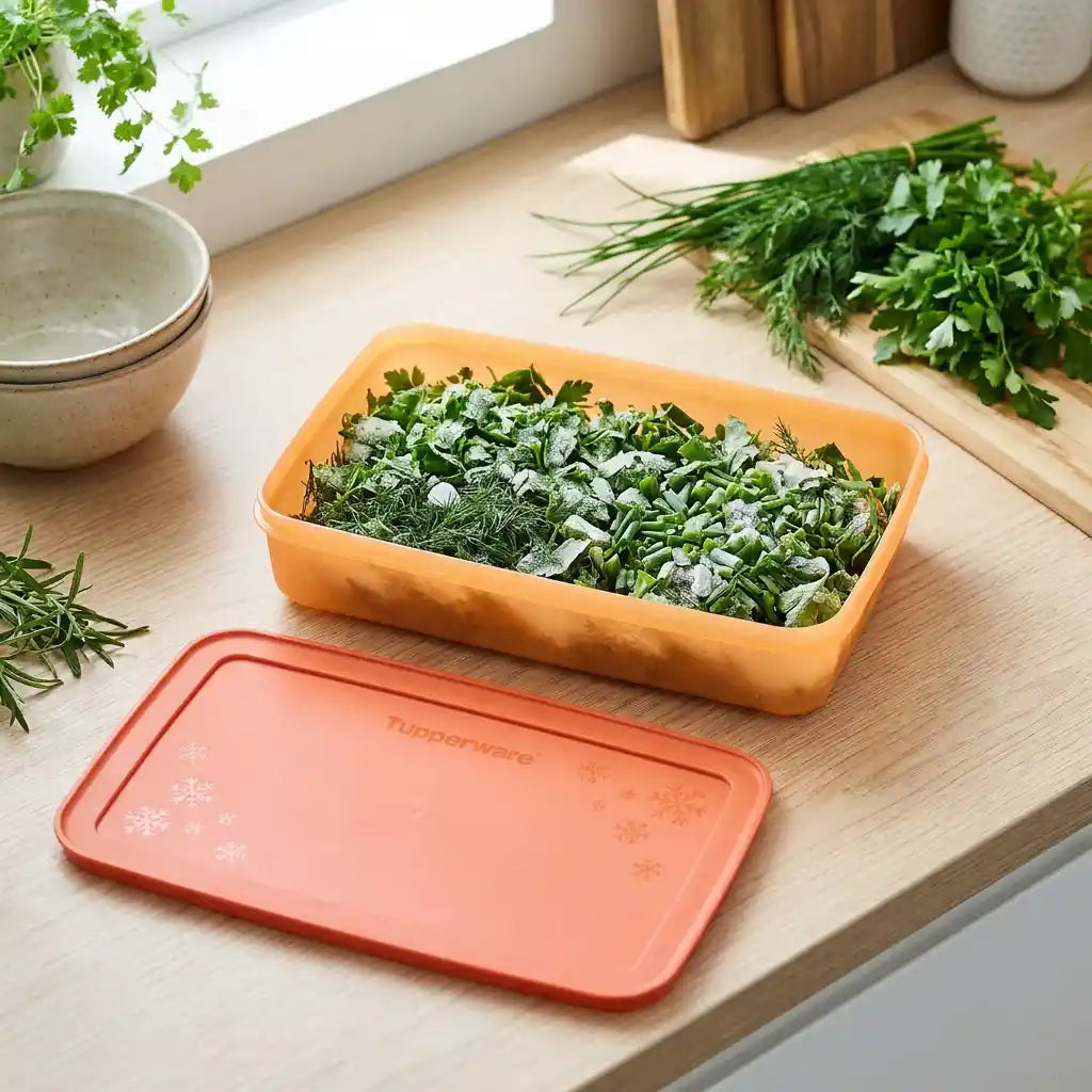 Eis-Kristall Gefrierbehälter 2,25 L von der Marke Tupperware / in der Farbe Orange / Ideal geeignet für Meal Prep / Modular Stapelbar / Hier direkt online kaufen