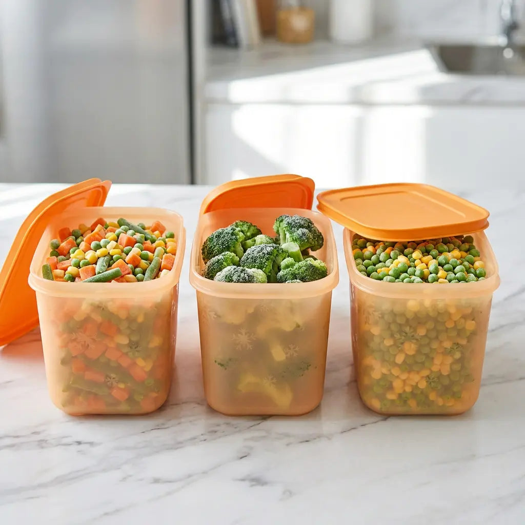 G035 Gefrierbehälter 1,1 Liter orange von der Marke Eiskristall / Modular stapelbar / Luftdicht schließend / Gefrierbehälter / Gefrierdose / Hier direkt online kaufen