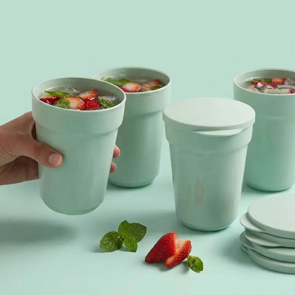 Aloha Becher 470ml mit Deckel, von der Marke Tupperware in der Farbe Grün / Platzsparend / Perfekt für Unterwegs / In Ergonomischer Form / Leichtes aber Stabiles Material /  Hier direkt online kaufen