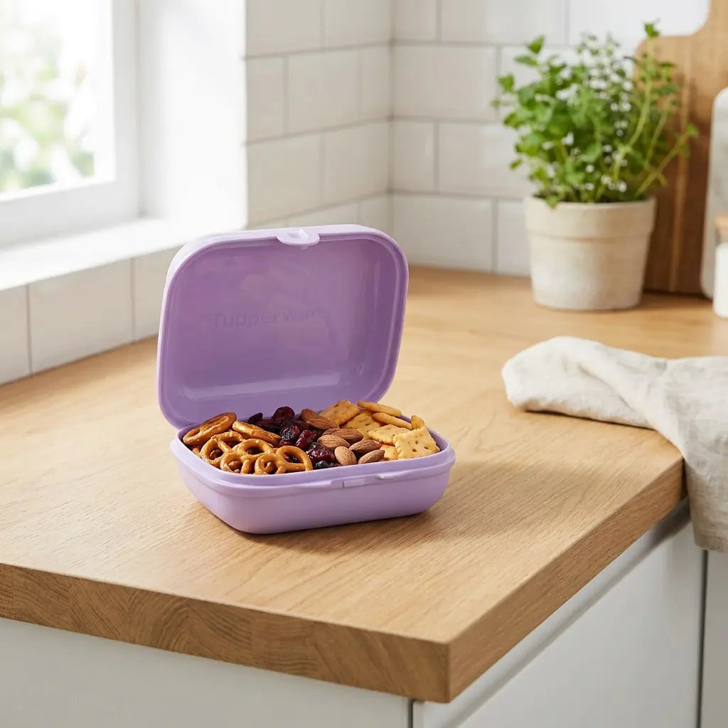 Eco+ Großer Twin Oyster in der Farbe Lila von der Marke Tupperware / handliche Brotbox / Perfekt für Schule und Kindergarten / auch Praktisch als Medikamentenbox / Leicht zu öffnen / Klassiker für Unterwegs / Hier direkt online kaufen 