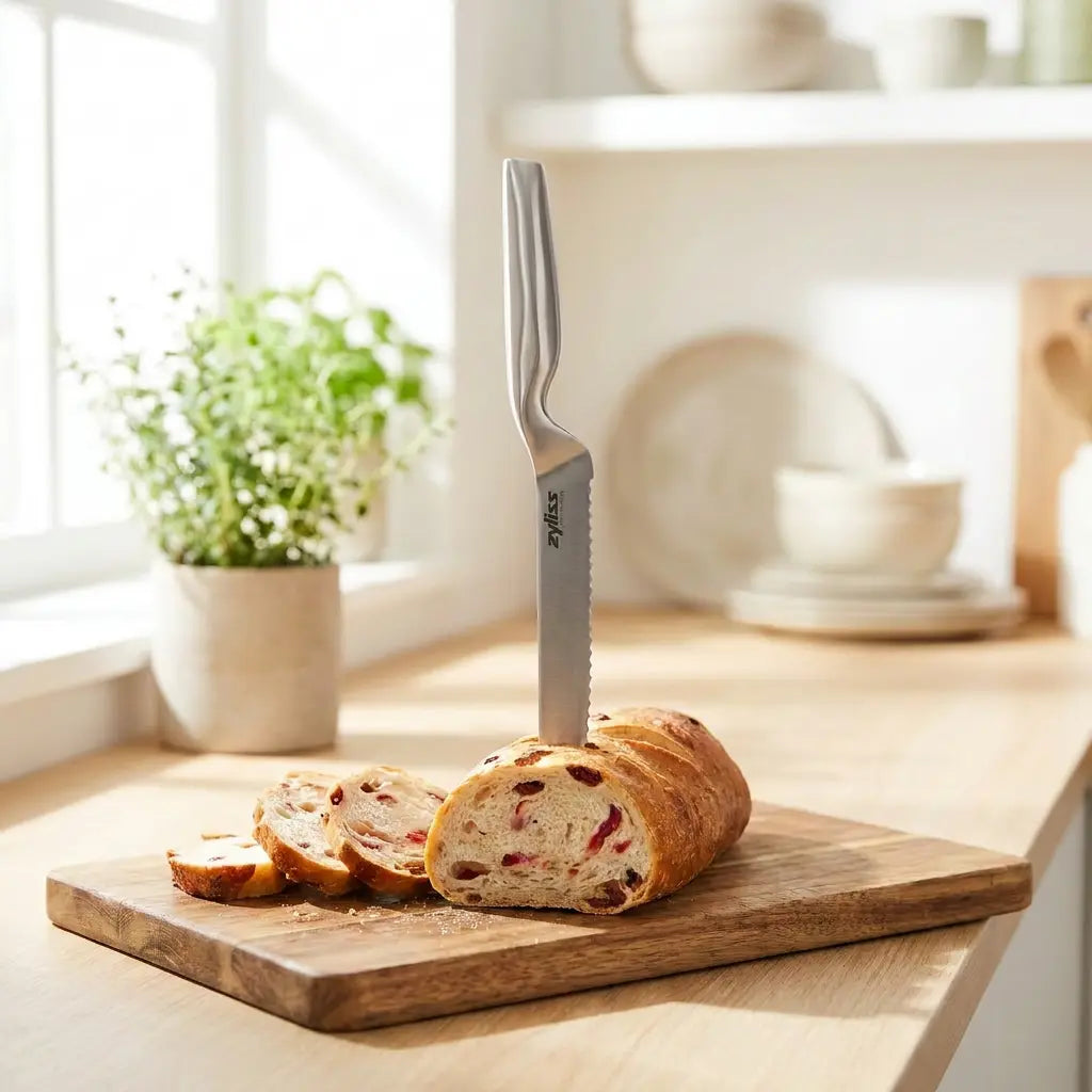 Mastro Brotmesser von der Marke Tupperware / Edelstahlmesser mit Wellenschliff / ergonomischer Messergriff / inkl. Schutzhülle / Ideal für Brot, Gemüse und Obst wie z.B Grapefruits / Hier direkt online kaufen 