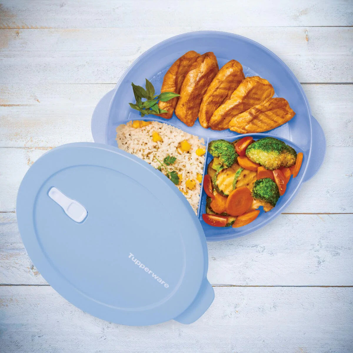 MicroTup Menüteller in Blau von der Marke Tupperware / zum vorkochen, mitnehmen und aufwärmen / Deckel mit Ventil / fest Schließender Deckel / Hier direkt online Kaufen 