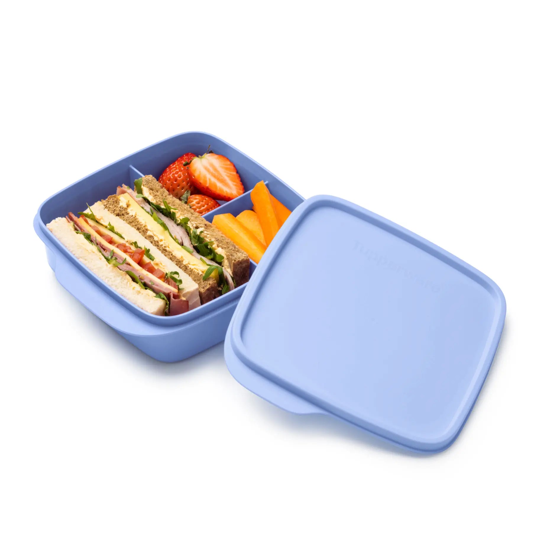 Eco+ Clevere Pause 550ml von der Marke Tupperware / in der Farbe Flieder / Spülmaschinenfest / mit 3 Praktischen Fächern / Ideal fürs Pausenbrot / Hier direkt online kaufen 