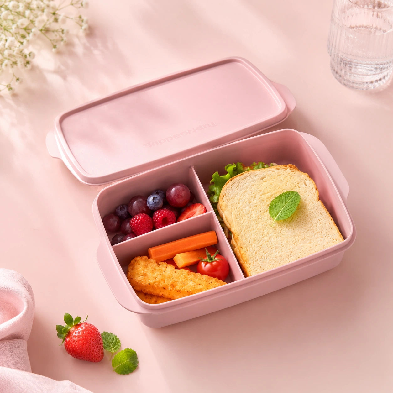 Lunch Box medium | 1 Liter und 3 Fächern | Rosa