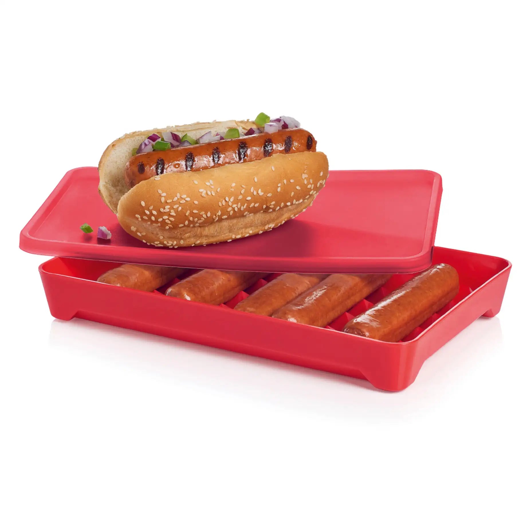 Tupperware Hot Dog Behälter | 10 Würstchen | Rot 11171631 Frischhalten / Hot Dog Behälter für 10 Würstchen von der Marke Tupperware / in der Farbe Rot / Würstchen Behälter / Lebensmittelbehälter / Vorratsbehälter / mit deckel / Hier direkt online kaufen