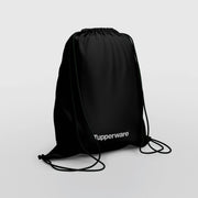 Schwarzer Zugbeutel von der Marke Tupperware / mit weißem Tupperware Aufdruck / mit einem Zug auf und Zu / Hier direkt online kaufen