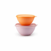 Kleiner Wunderschüssel-Satz 1 Liter und 1,7 Liter von der Marke Tupperware / Rührschüssel / Transportschüssel / Stapelbar / Luftdichter Deckel / in der Farbe Orange und Flieder / Hier direkt online kaufen 