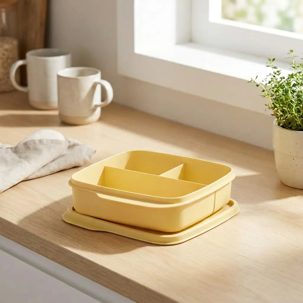 Clevere Pause 550ml mit 3 Fächern von Tupperware / in der Farbe Kamille / Lunchbox / Brotdose / dicht verschließbar / Hier direkt online kaufen
