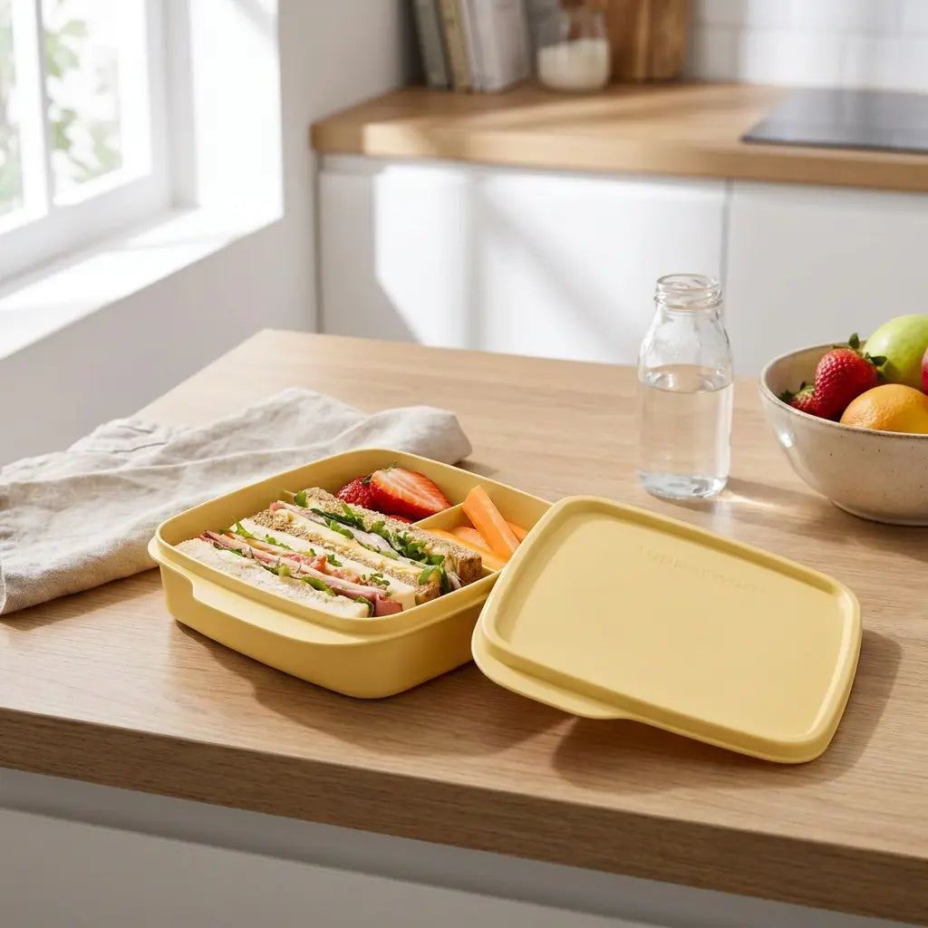 Clevere Pause 550ml mit 3 Fächern von Tupperware / in der Farbe Kamille / Lunchbox / Brotdose / dicht verschließbar / Hier direkt online kaufen