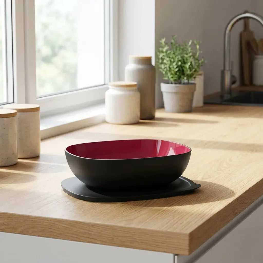 Allegra Schüssel 2,5 Liter von der Marke Tupperware / in der Farbe Schwarz-Rot / Servierschüssel / Luftdichtschließend / Schüssel mit Deckel / Salatschüssel / Dessertschüssel / Hier direkt online kaufen