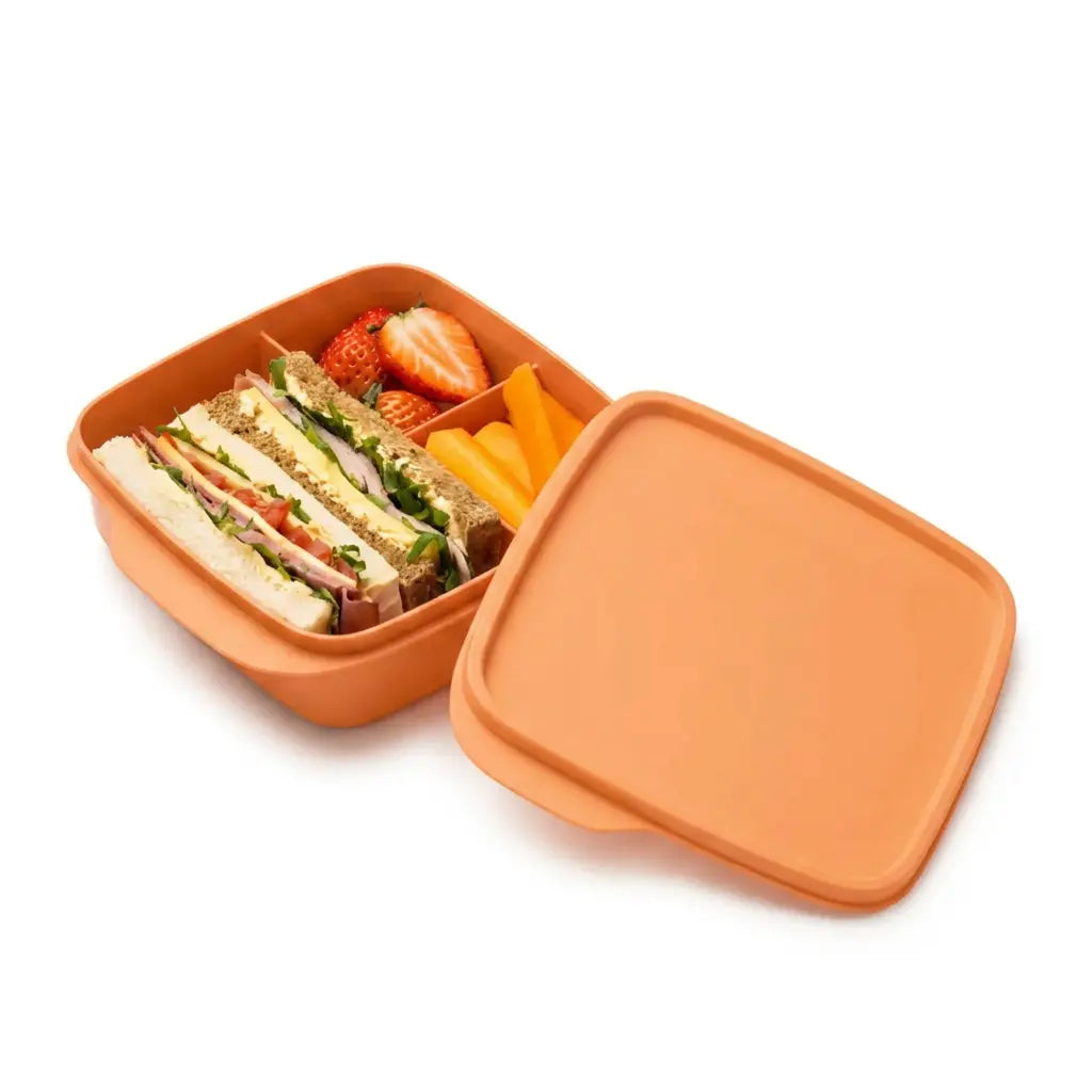 Tupperware Clevere Pause | 550 ml und 3-Fächern | Pfirsich 11186050 Iconic Bestseller / Clevere Pause 550ml mit 3 Fächern von Tupperware / in der Farbe Kamille / Lunchbox / Brotdose / dicht verschließbar / Hier direkt online kaufen