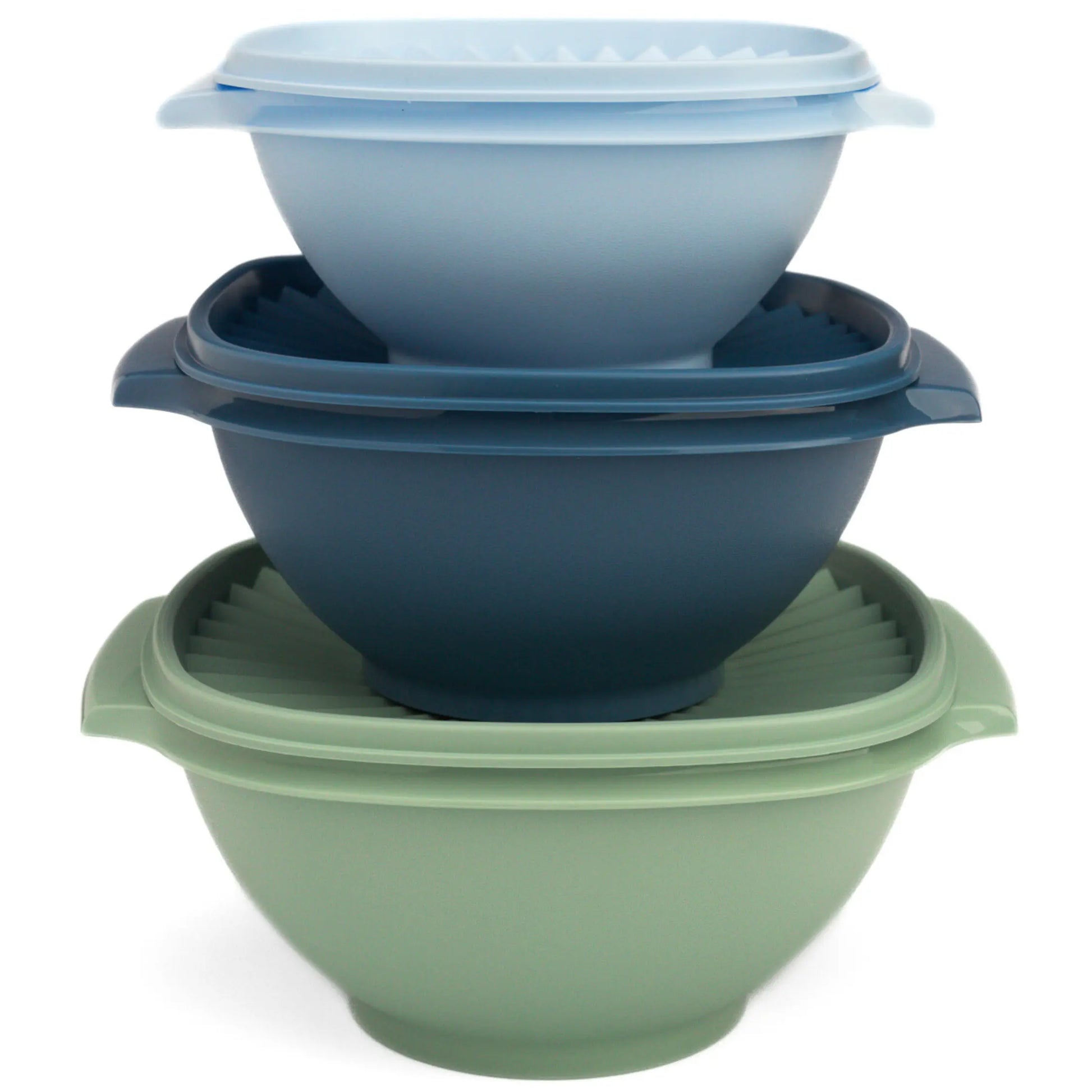 Tupperware Servierschüsseln Sonne Trio | 3 Stück 11180376 Aufbewahrung / Servierschüsseln Sonne Trio von der Marke Tupperware / in den Farben Hellblau, Blau und Grün / Transportschüsseln / Servierschüsseln / Lebensmittelbehälter Set / Stapelbar / hier direkt online kaufen