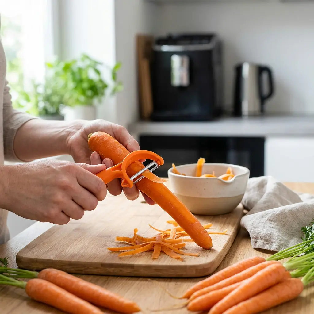 Tupperware Profi-Universalschäler 3-in-1 11186681 Die Küche / Tupperware Twist Schäler, orange – flexibler Sparschäler mit Wende-Klinge für Rechts- und Linkshänder