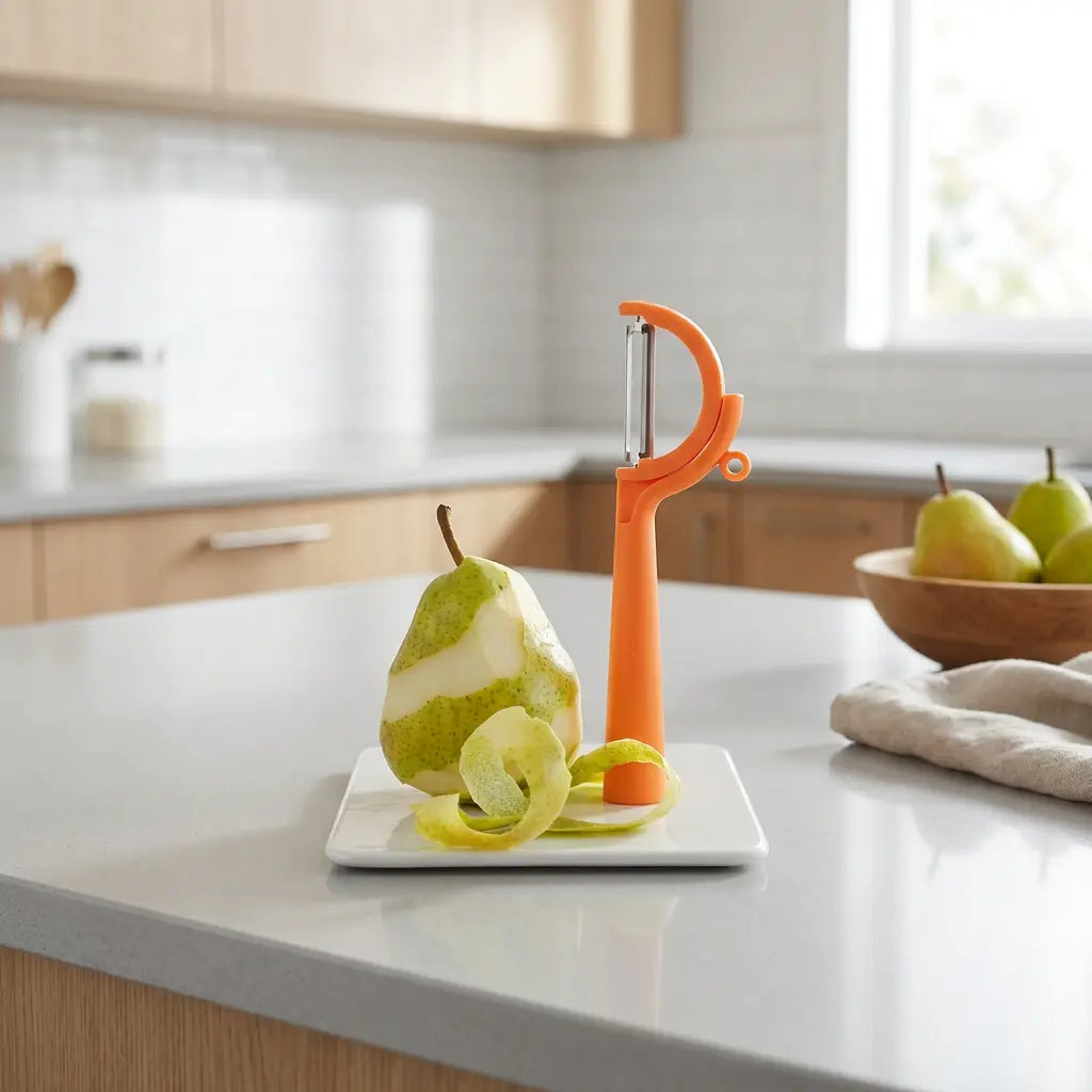 Tupperware Profi-Universalschäler 3-in-1 11186681 Die Küche / Tupperware Twist Schäler, orange – flexibler Sparschäler mit Wende-Klinge für Rechts- und Linkshänder