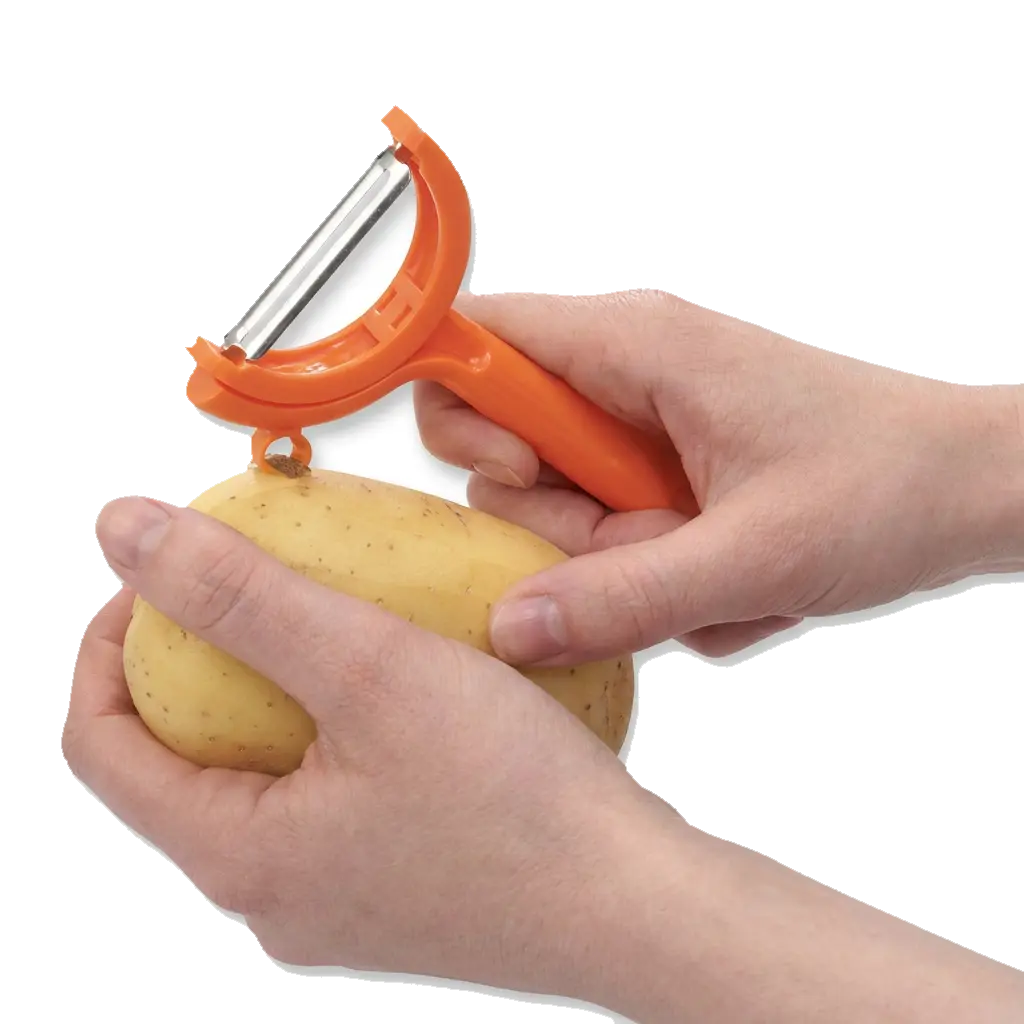 Tupperware Profi-Universalschäler 3-in-1 11186681 Die Küche / Tupperware Twist Schäler, orange – flexibler Sparschäler mit Wende-Klinge für Rechts- und Linkshänder