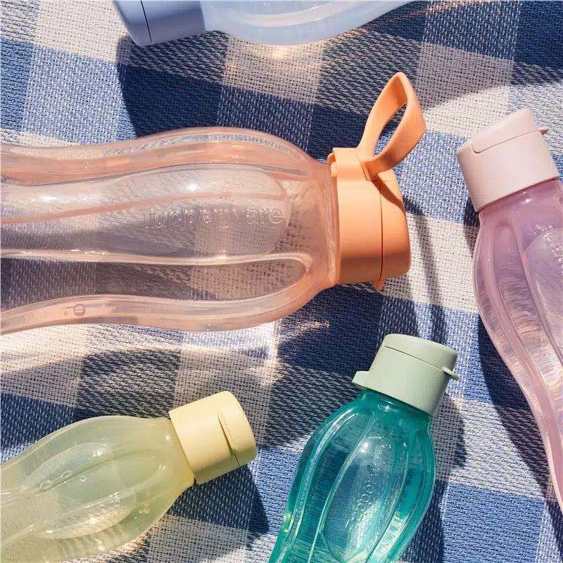 EcoEasy Trinkflaschen 1 Liter 2er-Set Blau & Pfirsich von der Marke Tupperware / Wasserflaschen / Sportflasche / Ideal für Unterwegs / Auslaufsicher / Hier direkt online kaufen 