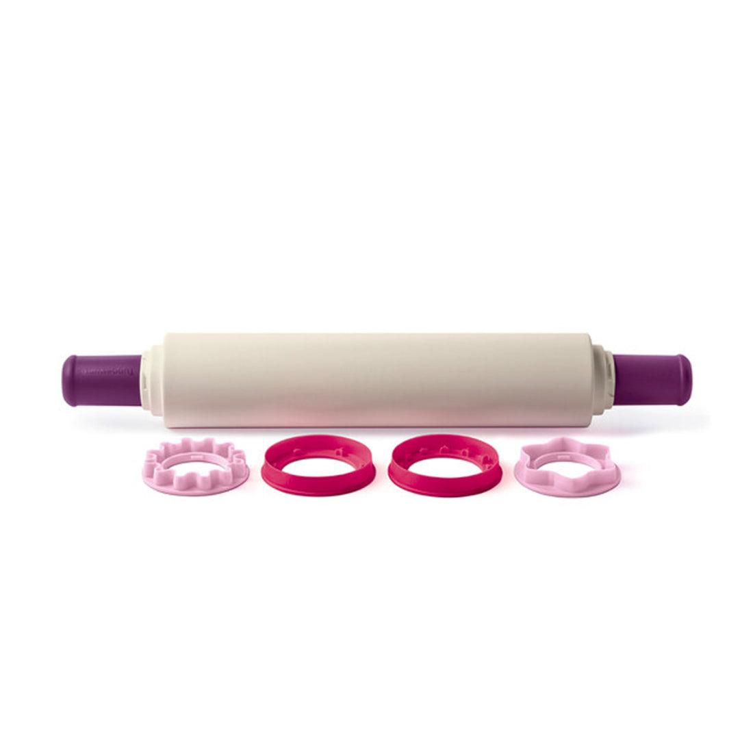 Profi Teigrolle inkl. Abstandshalter von der Marke Tupperware / in der Farbe Lila / Teigrolle mit Ausstecher / Modulare Teigrolle / Hier direkt online kaufen
