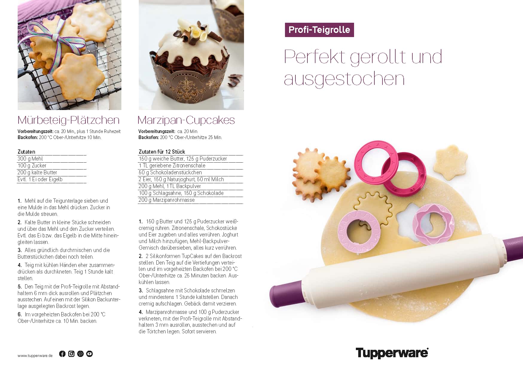 Profi Teigrolle inkl. Abstandshalter von der Marke Tupperware / in der Farbe Lila / Teigrolle mit Ausstecher / Modulare Teigrolle / Hier direkt online kaufen