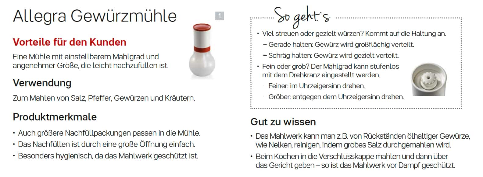 Allegra Gewürzmühle mit Keramikmahlwerk von der Marke Tupperware in der Farbe Weiß / Gewürzmühle / Große Nachfüll Öffnung / Fein oder Grob Mahlen möglich / Spülmaschinen geeignet / Hier direkt online kaufen 