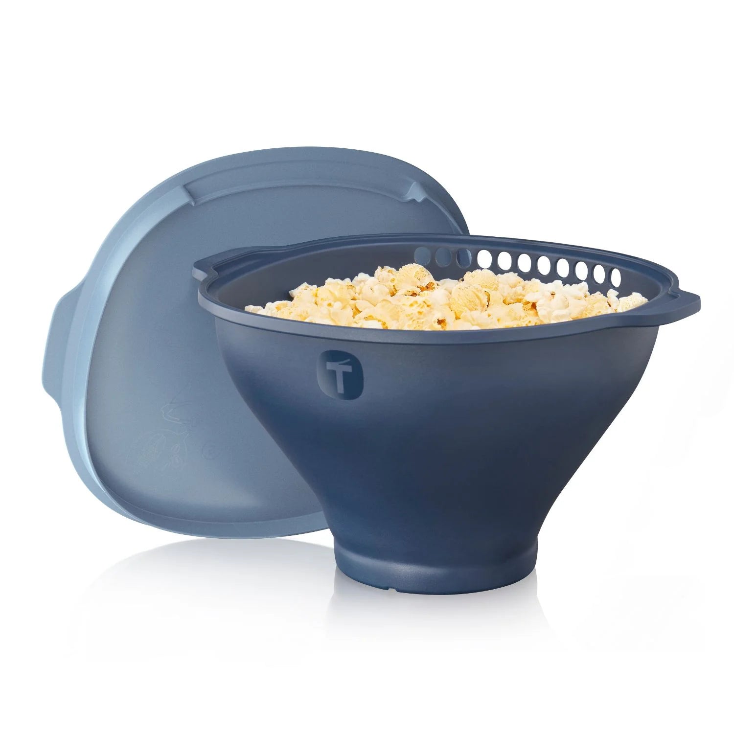 WOW Pop Popcorn Zubereiter von Tupperware / Deckel mit Dampfabzug / Popcorn Ohne Öl / Faltbar und Ultra Flach / für in die Mikrowelle / Spülmaschinen Beständig / Super Schnell zubereitet / Beispielbild WOWPop mit Popcorn gefüllt 2 / Hier direkt online kaufen