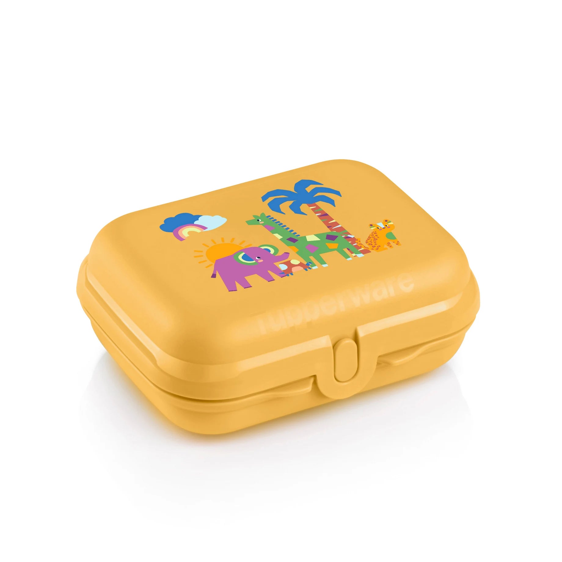 Kleiner Twin Oyster Safari gelb der Marke Tupperware / Kinder Brotbox / Safari Design / Ideal zum Mitnehmen / Kinderfreundlicher Verschluss / deckel zum Aufklappen / Hier direkt online kaufen 