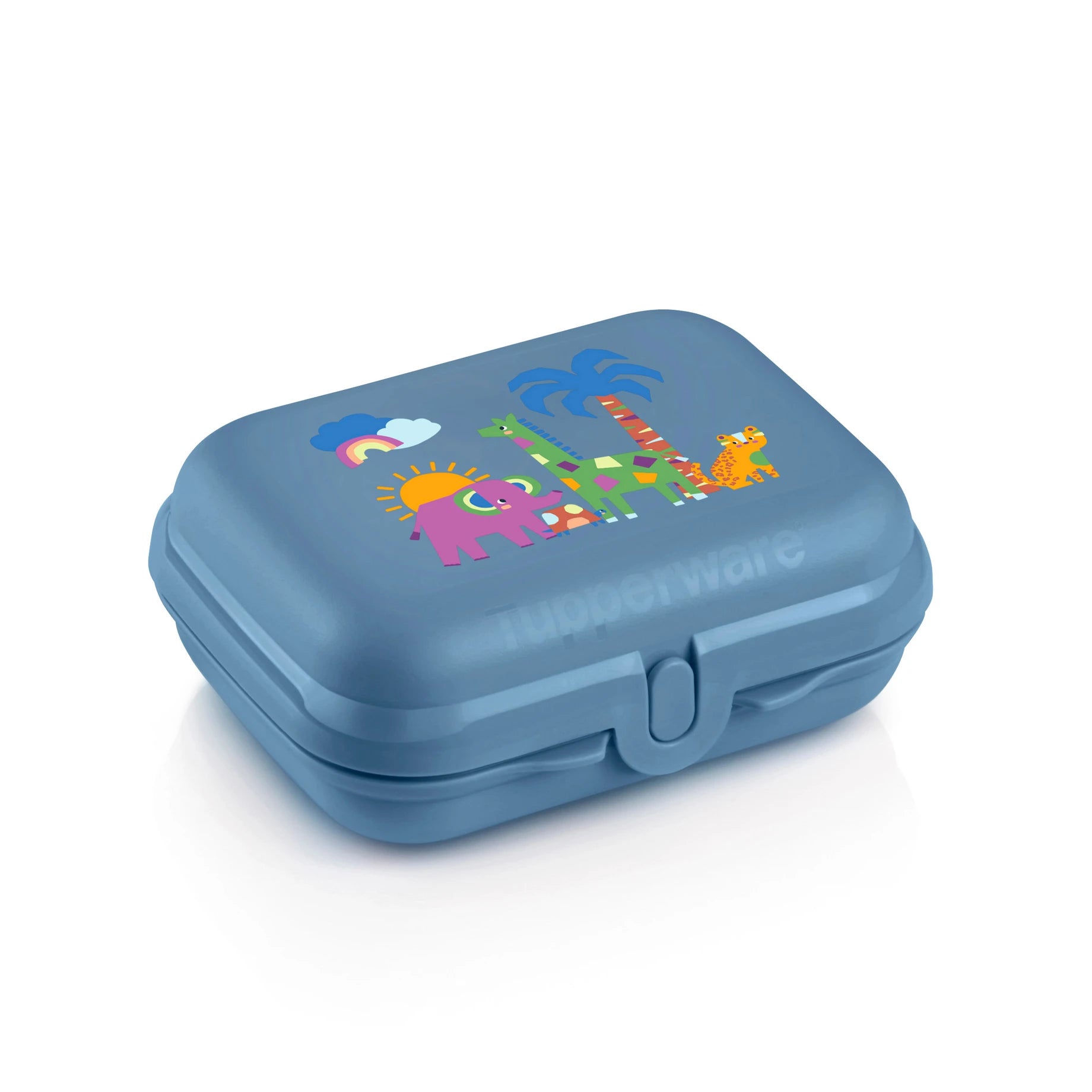 Kleiner Oyster Twin von der Marke Tupperware / in der Farbe Blau mit Safari Design / Snackbox / Ideal für Kinder / Seidenmatte Oberfläche / handlich dank Abgerundeter Form / Perfekt für kleine Snacks zwischendurch / Hier direkt online kaufen 