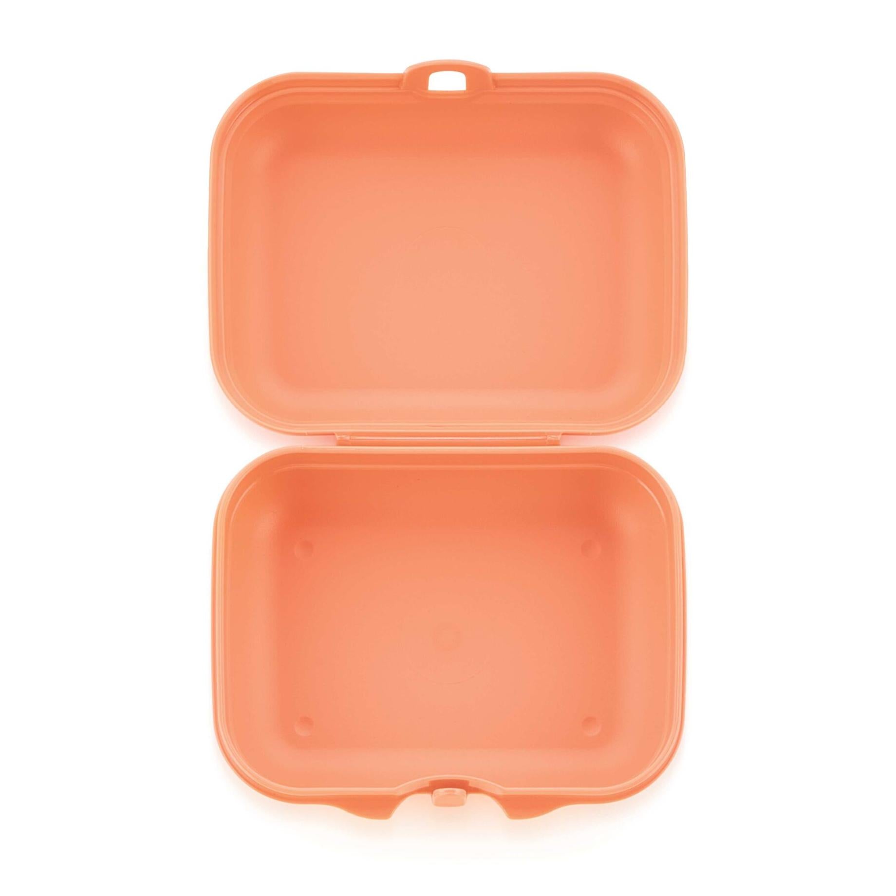 Eco+ Kleiner Oyster Twin in der Farbe Lachs von der Marke Tupperware / Perfekt für Wanderungen, Fahrradtouren oder auch das Pausenbrot / Auslaufsicher & Langlebig / aus Recyceltem Material / Ansicht Brotbox offen / Hier direkt online kaufen 