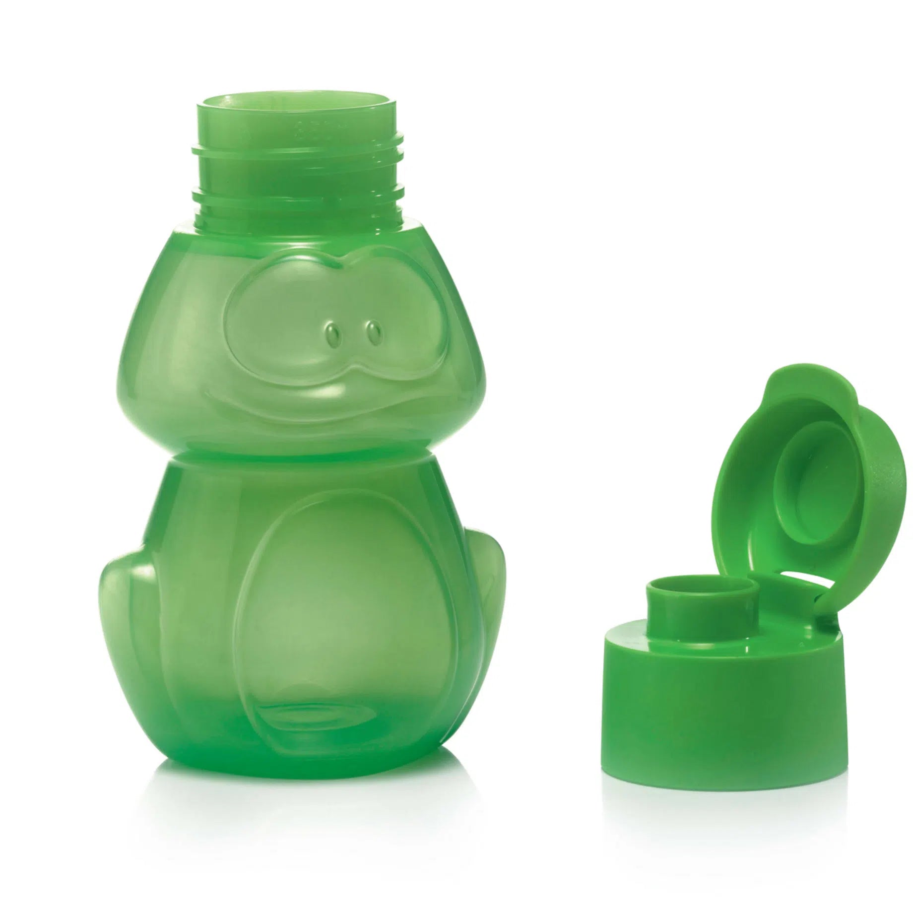 Kleine EcoEasy 350ml Trinkflasche für Kinder von der Marke Tupperware / Frosch Form in der Farbe Grün / leicht befüll bar / einfach zu Reinigen / Mit abschraubbarem Klappdeckel / Hier direkt online kaufen