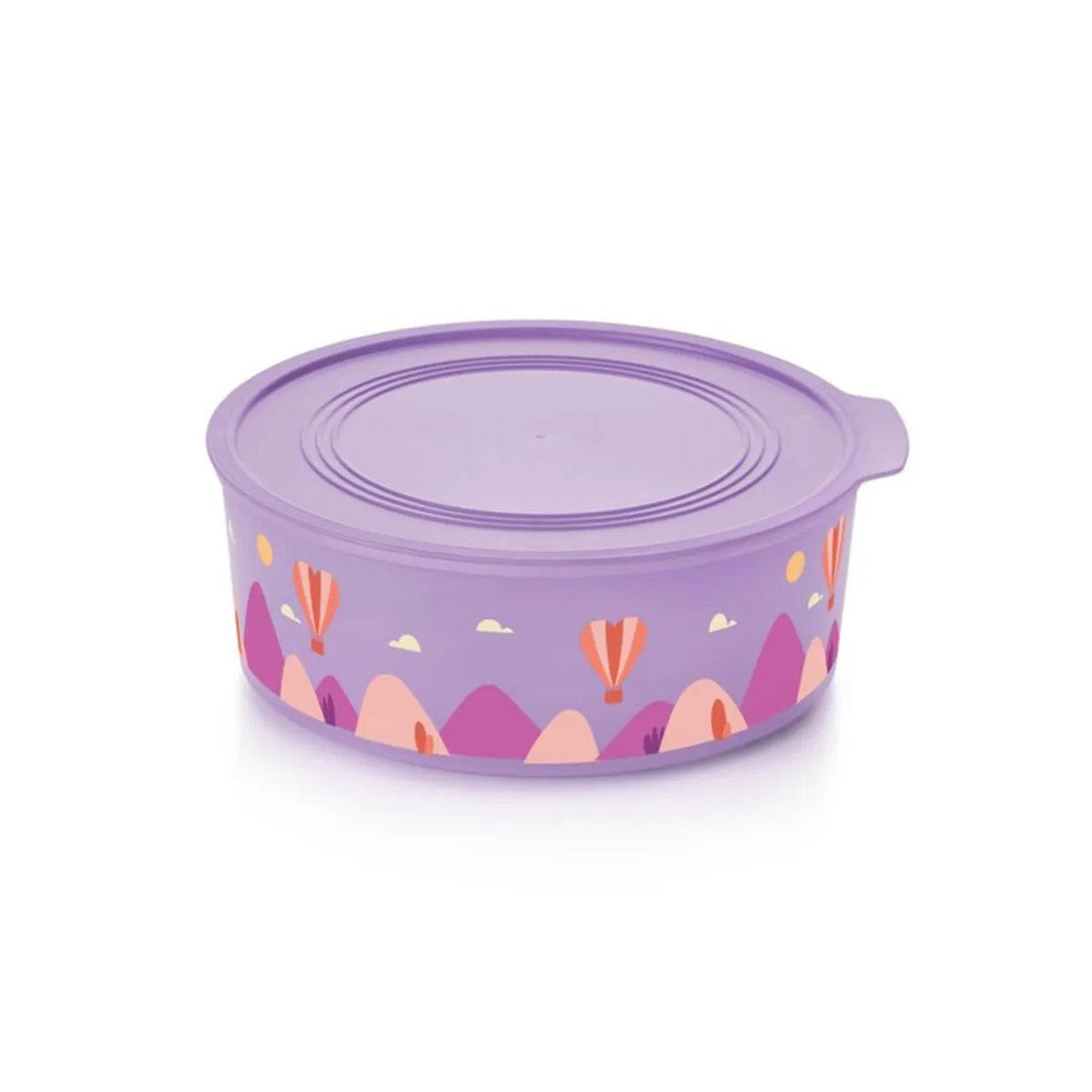 Baseline 1,5l Rund Quadro Lila von der Marke Tupperware / Kecks und Snackdose / Perfekt für Süße und Herzhafte Snacks / Einfach zu Öffnen / Stapelbar /    Ansicht Dose mit geschlossenem Deckel / Hier direkt online kaufen 