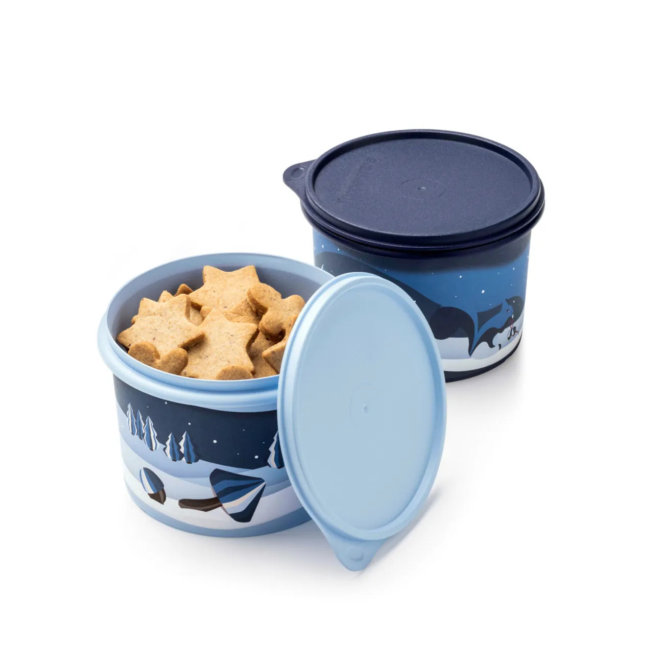 Winter-Set Winterzauber Runde 1,1 l Rundix von der Marke Tupperware / 2 Behälter / Ideal zum Frischalten und Aufbewahren / Stapelbar / in Winter Wonder Design / Luft und Wasserdichter Deckel / Platzsparend / Beispielbild gefüllt mit Plätzchen 2 / Hier direkt online kaufen 