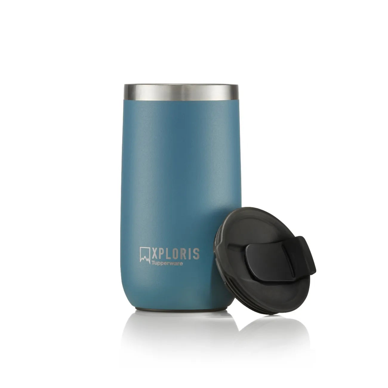 Xploris 350ml Trinkbecher von der Marke Tupperware / Stylisch und Praktisch / Einfaches und bequemes Trinken / Becher hält heiß und kalt Getränke Stundenlang Warm oder Kalt / Schlankes Design - Perfekt für jeden Getränke Halter / Beispielbild Becher mit abgeschraubten Deckel / Hier direkt online kaufen