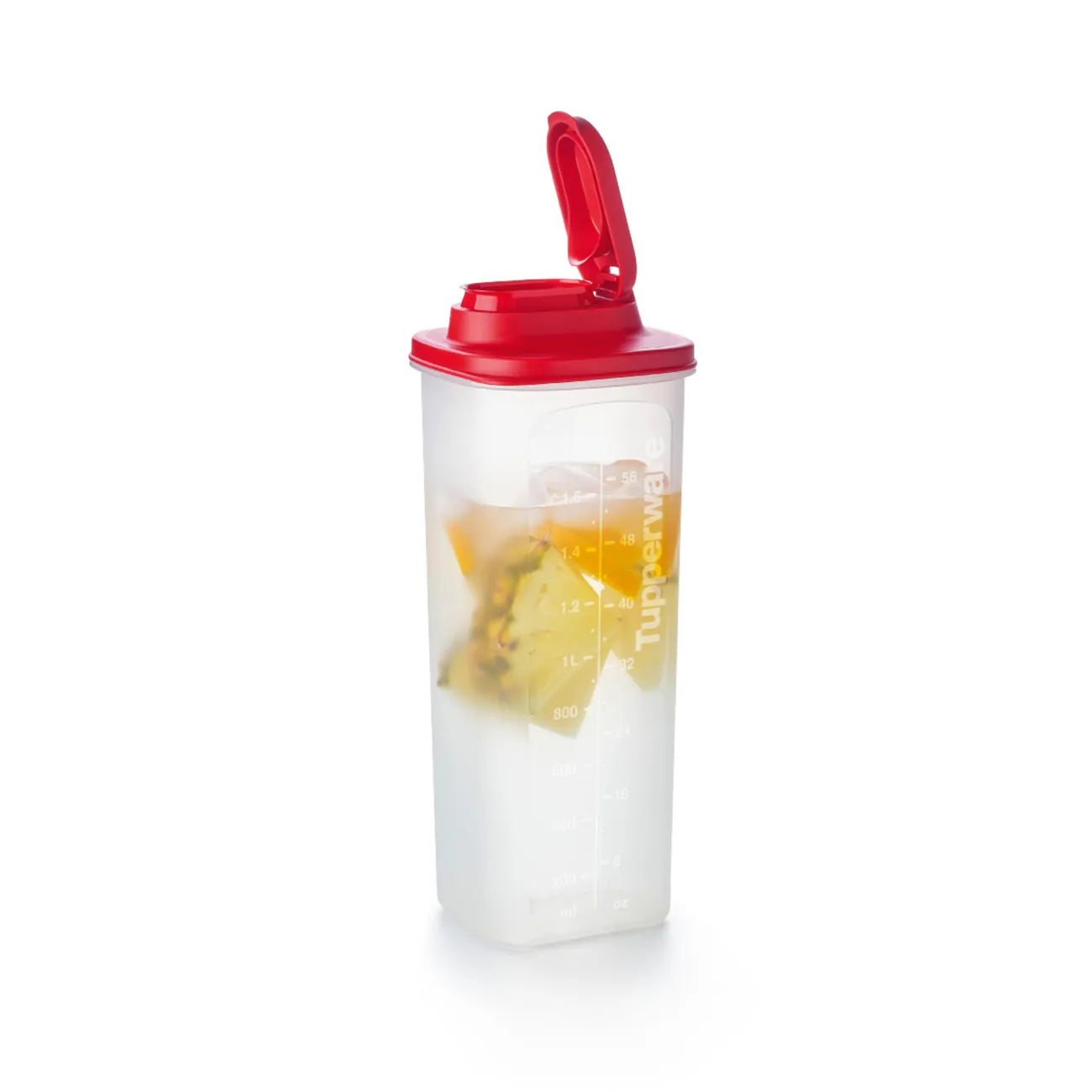 Slim Line Kanne 2l mit Sieb von der Marke Tupperware / auslaufsicher und langlebig / Ideal zum Aufbewahren und Servieren / Passt in die Kühlschranktür / Einfach zu halten / Ideal für Unterwegs / Spülmaschienenfest / Beispielbild gefüllt mit Zitronen Wasser / Hier direkt online kaufen 
