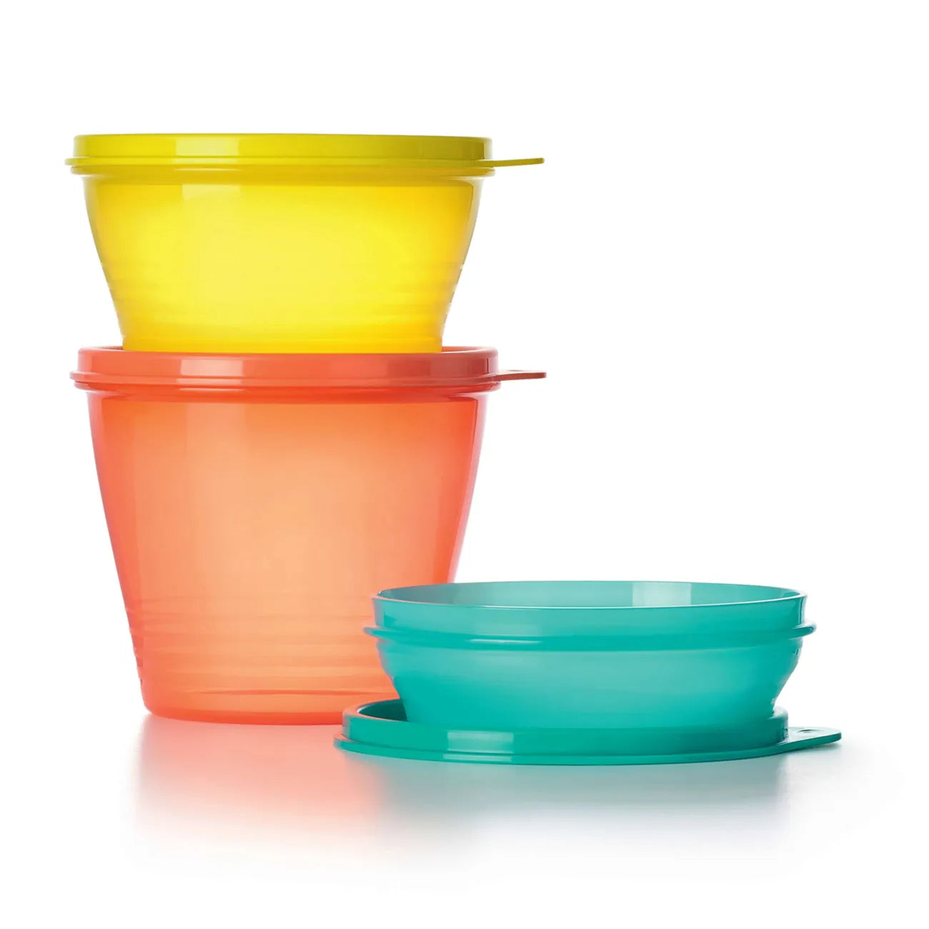 Classic Set klein 3 Bunte Frische Behälter von der Marke Tupperware / mit 240ml, 500ml und 800ml Füllmenge / Perfekt zum Mitnehmen / Luftdichter Deckel / Stapelbar / Farbenfroh / Hier direkt online kaufen 