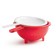 D012 Saladin Multisieb von der Marke Tupperware / in der Farbe rot / ein kleines und ein großes Sieb / Ideal zum Abschütten, sieben und waschen / passend für verschiedene Töpfe / Hier direkt online kaufen