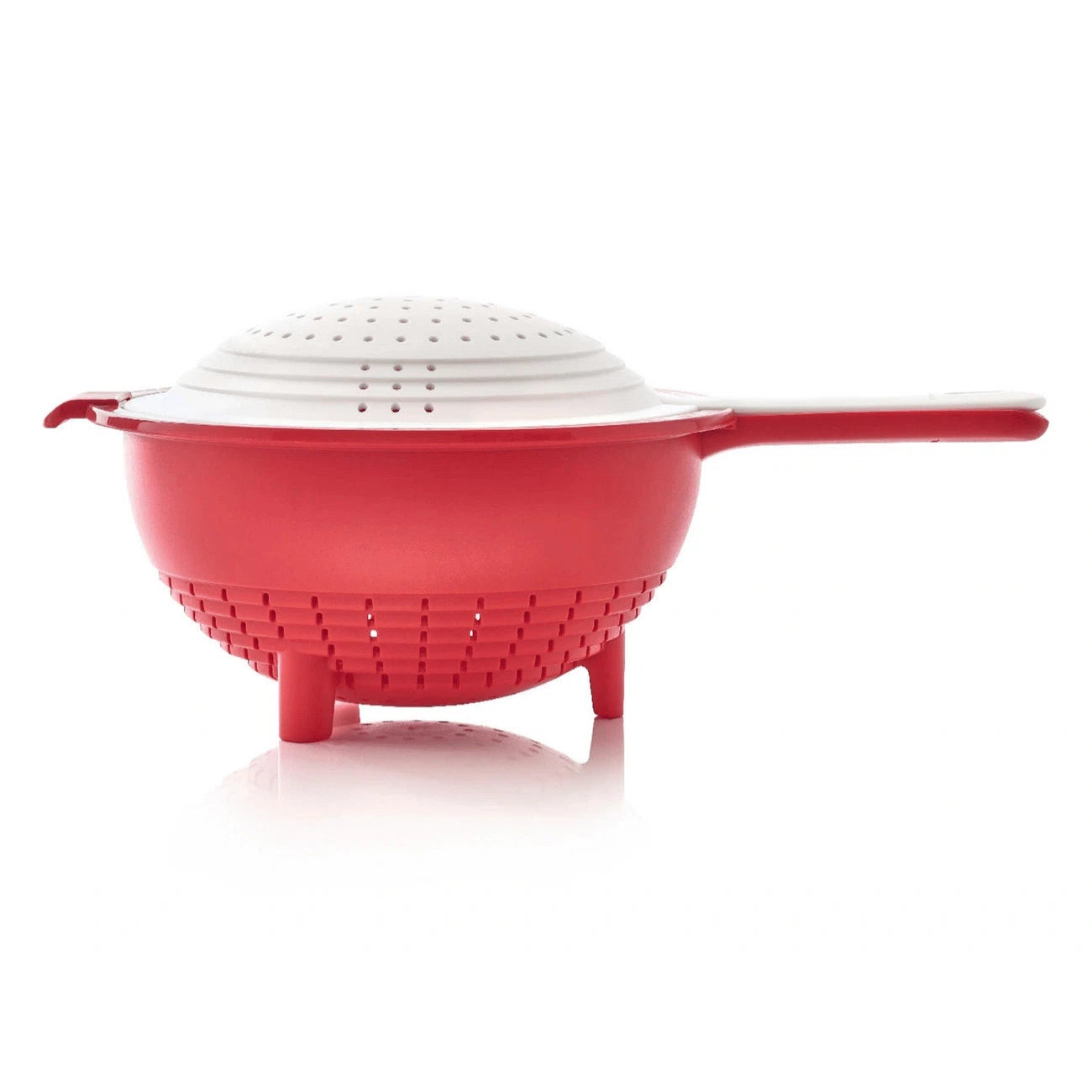 D012 Saladin Multisieb von der Marke Tupperware / in der Farbe rot / ein kleines und ein großes Sieb / Ideal zum Abschütten, sieben und waschen / passend für verschiedene Töpfe / Hier direkt online kaufen
