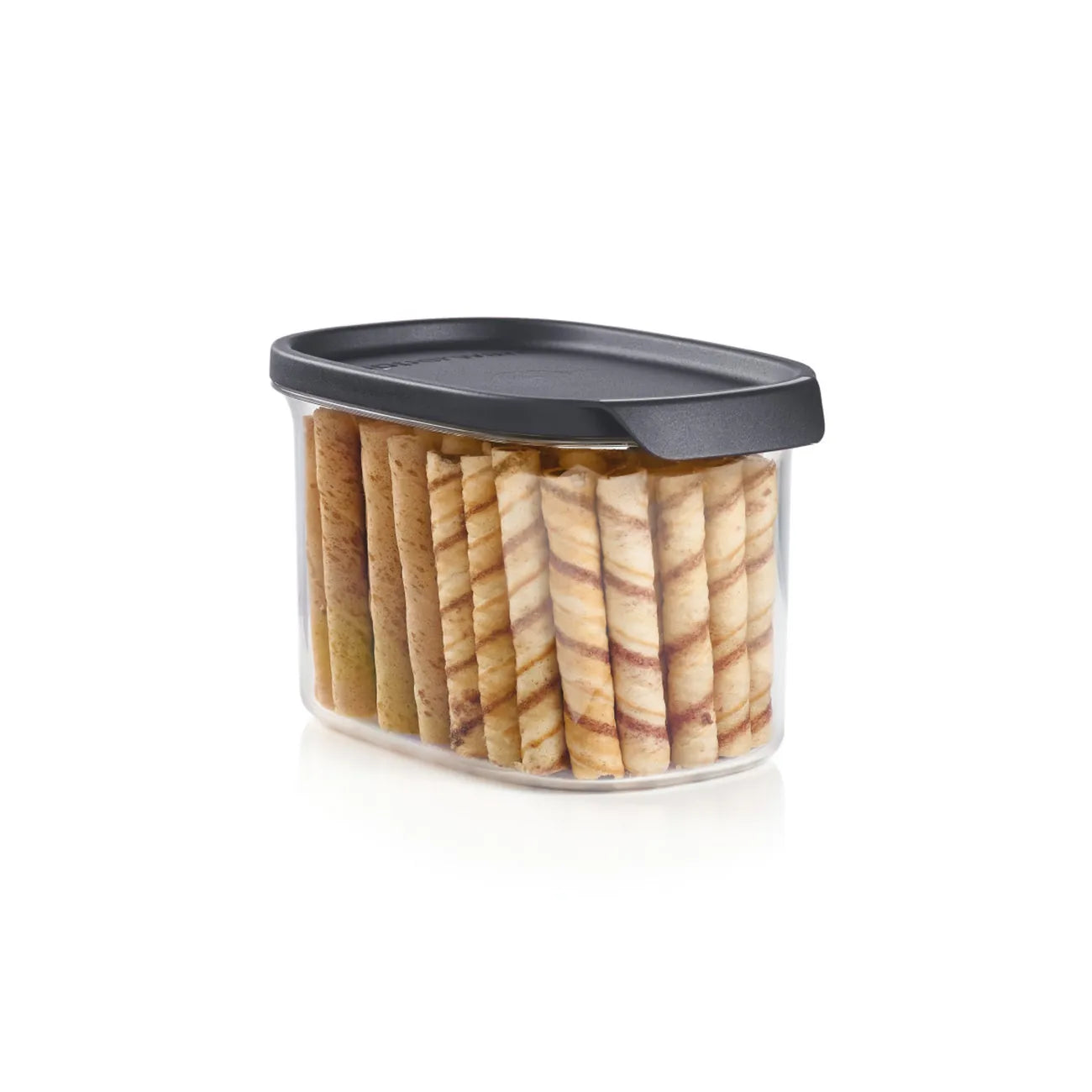 Ultra Clear 1l in Oval von der Marke Tupperware / ein echter Hingucker in Kühlschrank und Vorratsschrank / leicht zu öffnende, Luftdichte Deckel / modular Stapelbar / Langlebig und Nachhaltig / Vielseitig Einsetzbar / Beispielbild gefüllt mit Keksen / Hier direkt online kaufen 