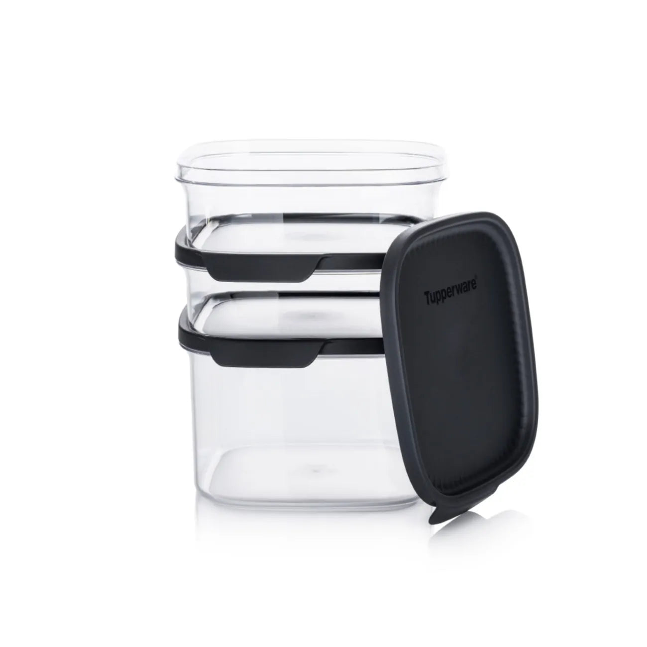 Ultra Clear 825ml in Eckig von der Marke Tupperware / alles frisch und übersichtlich aufbewahrt / Modular Stapelbar / Optimal für Trockene Lebensmittel / leicht zu öffnender Luftdichter Deckel / Elegant und Langlebig / einfache Handhabung / Bild Behälter gestapelt 1 / Hier direkt online kaufen