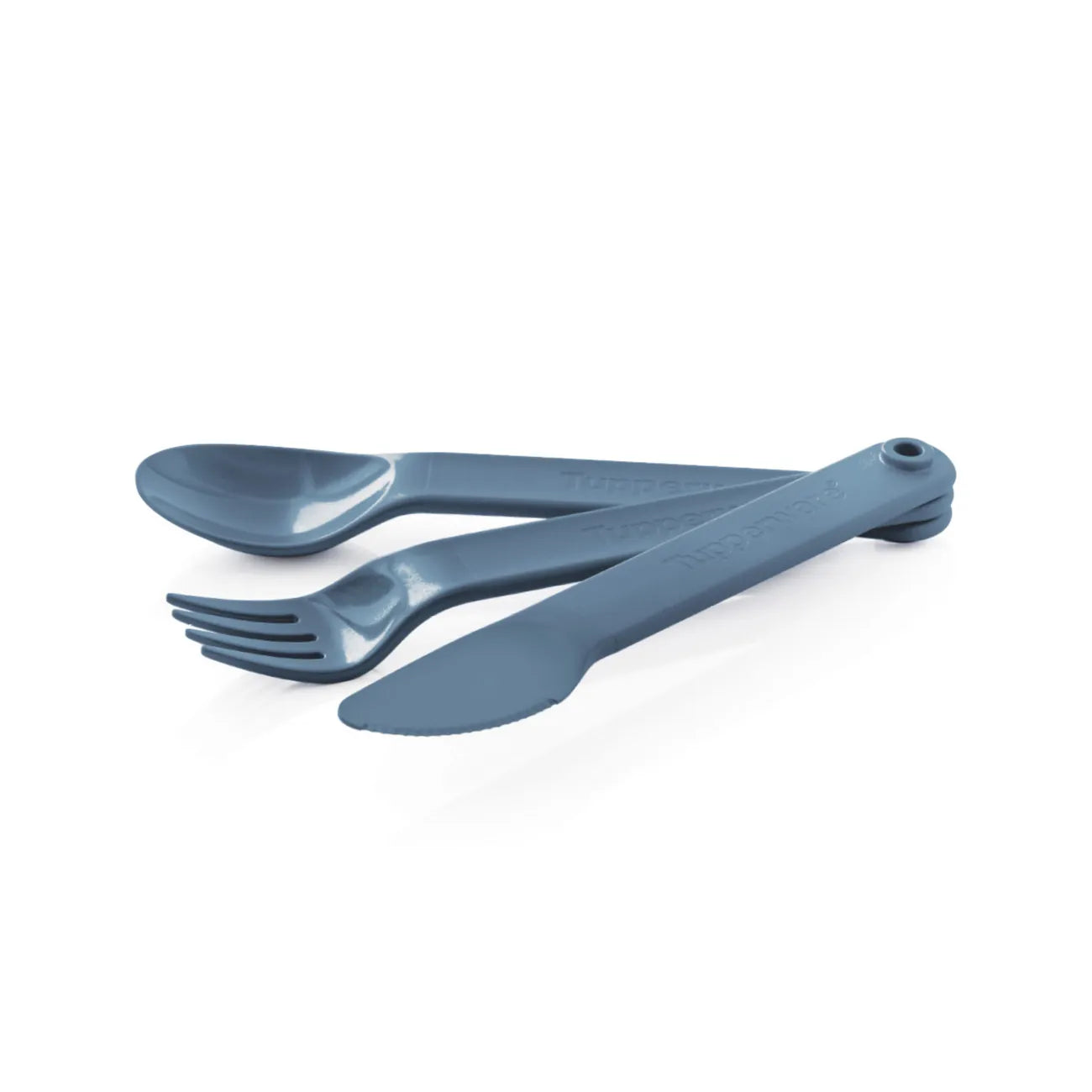 Besteck Set von der Marke Tupperware / Messer, Löffel und Gabel / Ideale Ergänzung zur Aloha Serie / Für Unterwegs oder bei Grillabenden Perfekt / handlich zusammen Steck bar / Platzsparende Aufbewahrung / Ansicht Besteck zusammengemacht / Hier direkt online kaufen 