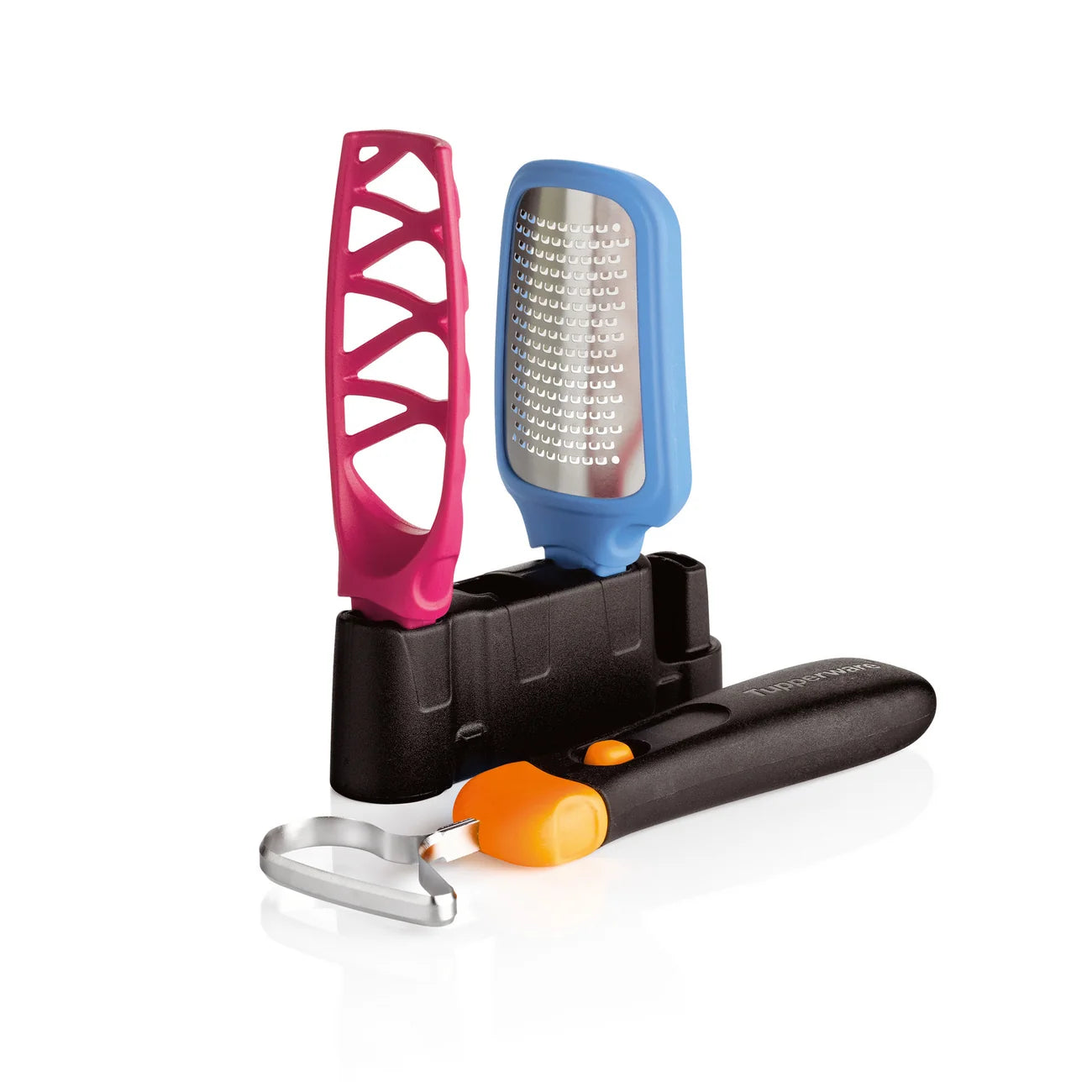 Klick Trio von der Marke Tupperware / Reibe, Schäfer und Presse in einem / Ideal für Gemüse, Obst oder auch zum Reiben von Schokolade und anderen Backzutaten / hier direkt online kaufen