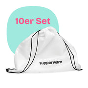 Große Zugbeutel, 10 Stück von der Marke Tupperware / aus 100% Recyceltem PET- Material / geräumig und praktisch / Sportlich und modern / mit einem Zug auf oder Zu / kann auch als Rucksack getragen werden / Hier direkt online kaufen 